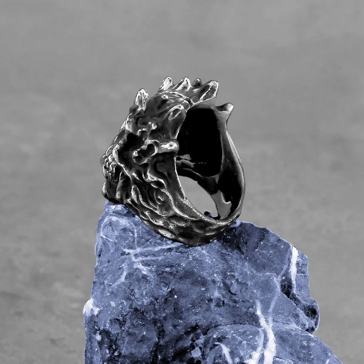 Vintage Scandinavian Viking Skull Ring Size 44 - 5 Thumbnail