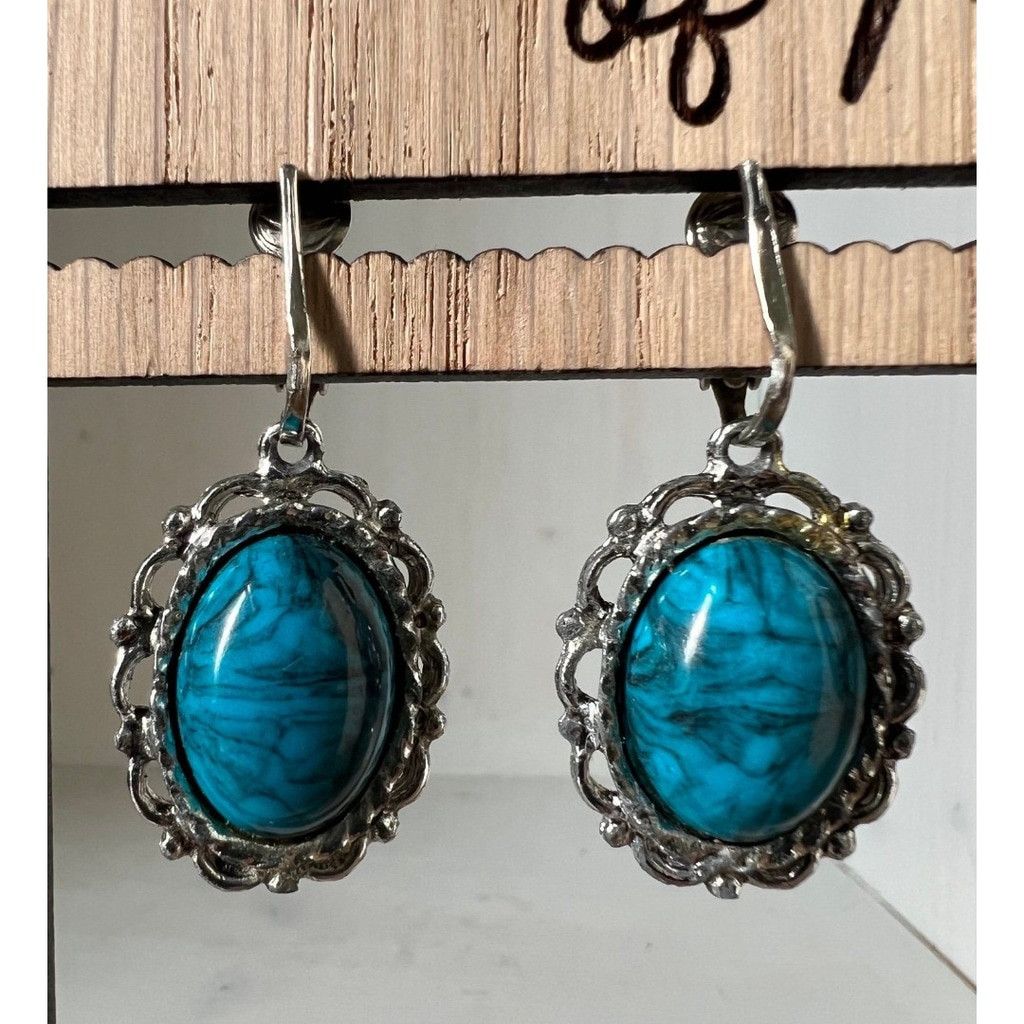 Vintage 2 Pair 1990s Vtg Earrings Silver Turquoise + Copper Hoops Size ONE SIZE - 4 Thumbnail