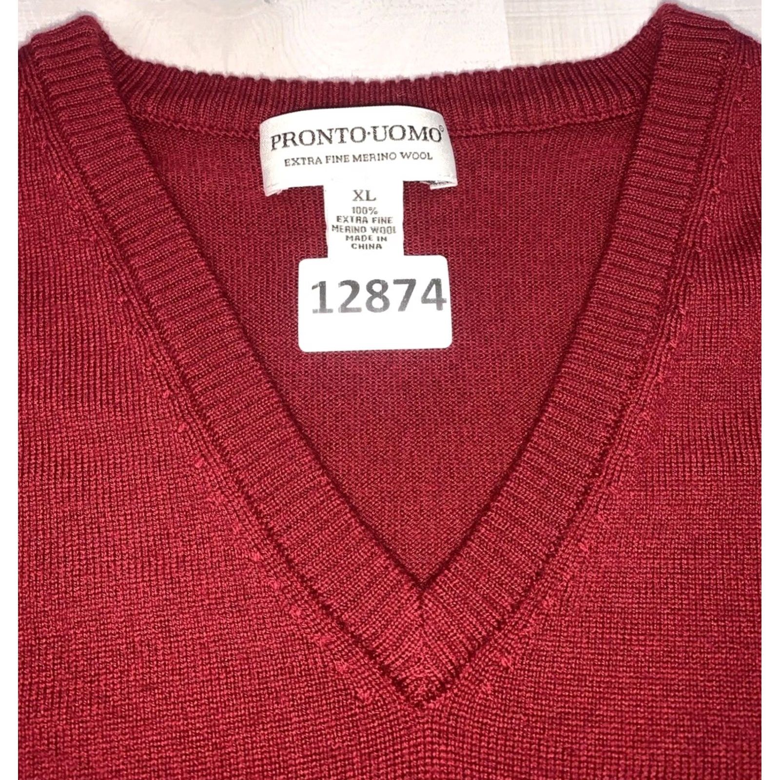 Pronto Uomo VINTAGE Pronto Uomo Extra Fine Merino Wool V Neck Sweater Vest Men’s Knit Vest XL Red Solid Tight-Knit Sleeveless Woolen/Knitted Vest Men’s Navy? Size US XL / EU 56 / 4 - 2 Thumbnail