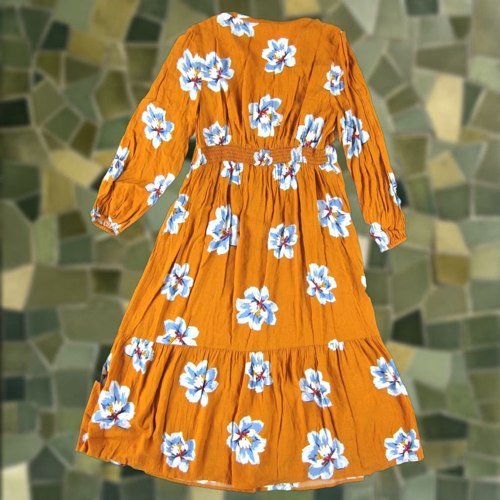 Old Navy VINTAGE Old Navy Orange Blue White Floral Rayon Long Sleeve Tiered Maxi  Dress Med | Grailed