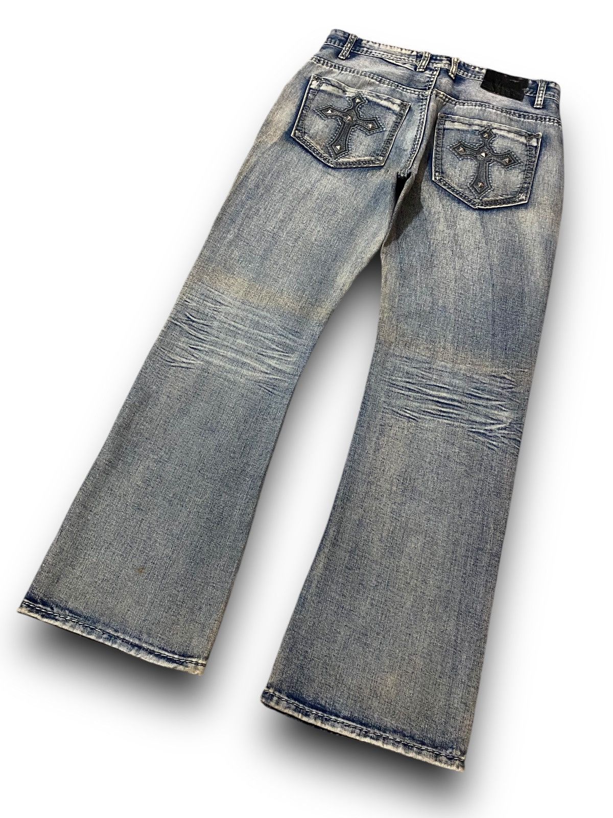 If Six Was Nine FLARE Black Skeleton Stone Wash Studded Cross Bootcut Denim Size US 34 / EU 50 - 8 Thumbnail