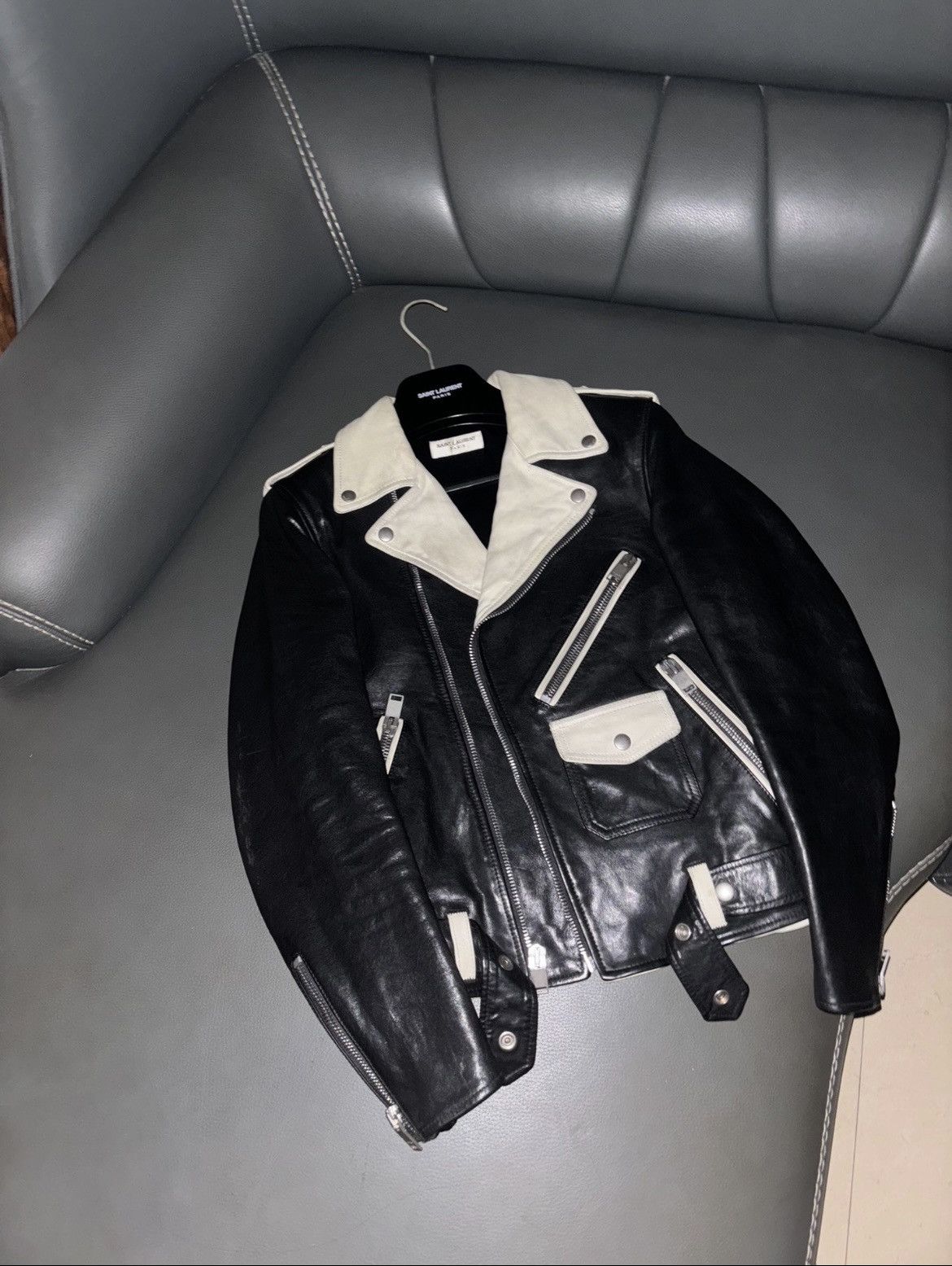 Saint Laurent Paris × Yves Saint Laurent Saint Laurent Paris SLP 14FW Black and White Leather Jacket Size US S / EU 44-46 / 1 - 1 Thumbnail