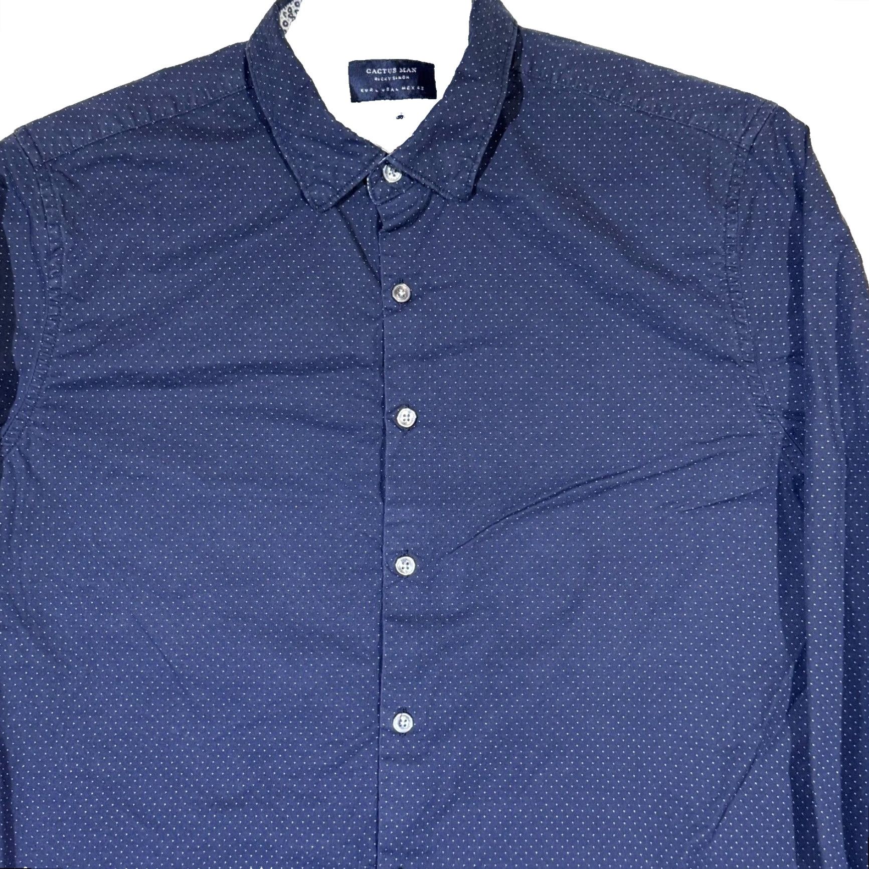 Vintage Cactus Man Shirt Navy Polka Dot Slim Button-Up L Adult Mens Size US L / EU 52-54 / 3 - 4 Thumbnail