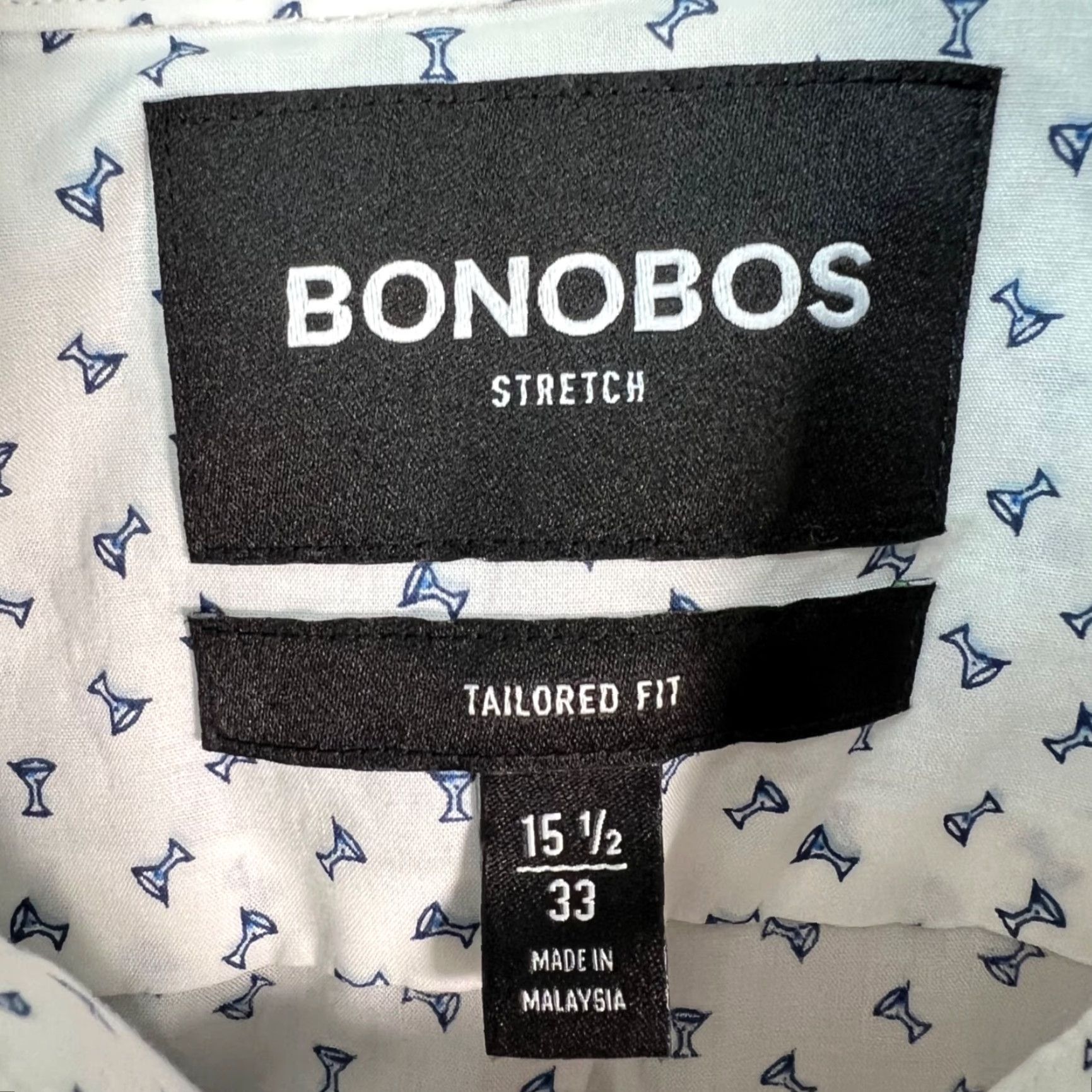 Bonobos Bonobos White Stretch Button-Up Shirt Mens 33 Tailored Fit Long Sleeve Casual Cotton Print Martini Glass Vintage No Size US XS / EU 42 / 0 - 3 Thumbnail
