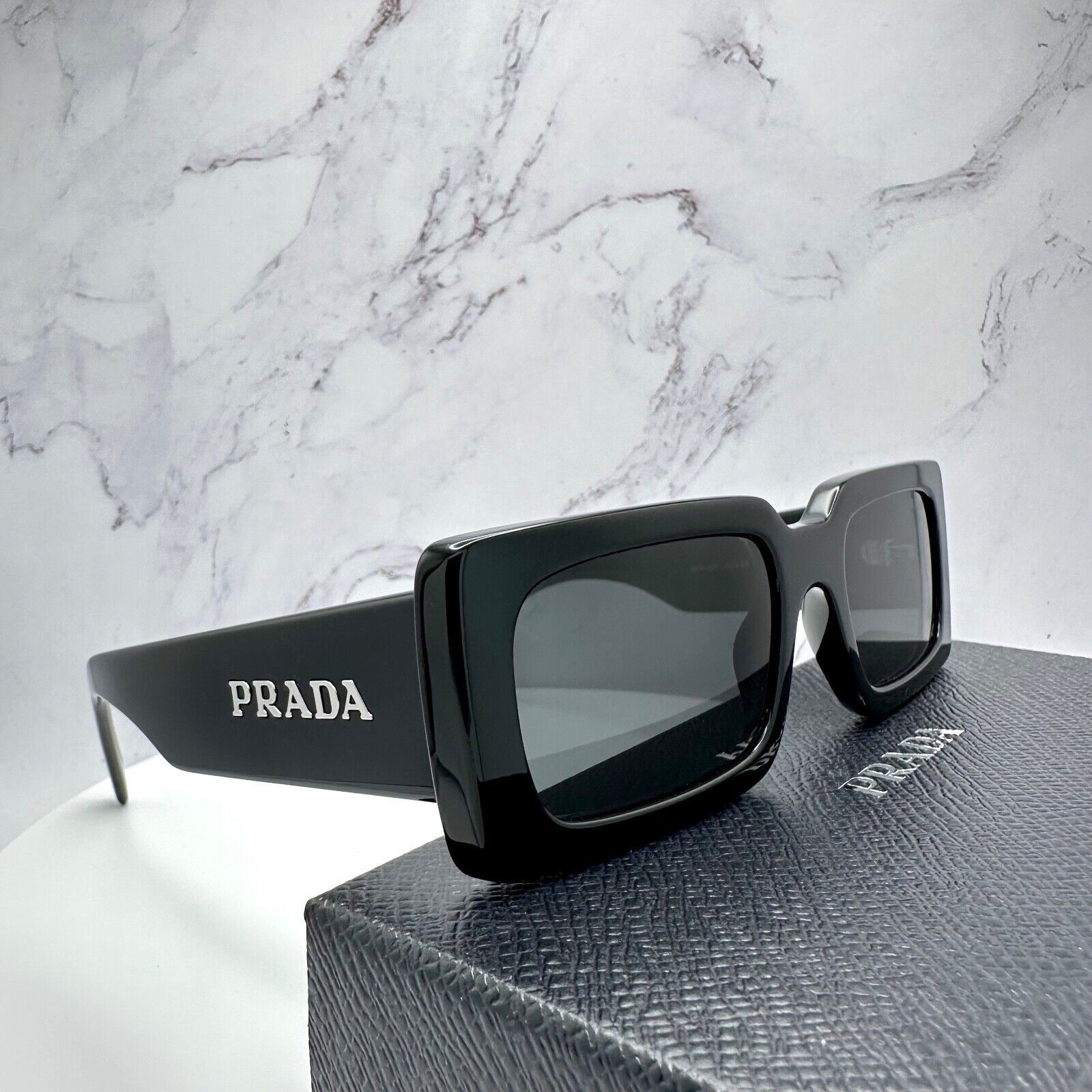 Prada New Prada Sunglasses Black Acetate Rectangle Square I Size ONE SIZE - 15 Thumbnail