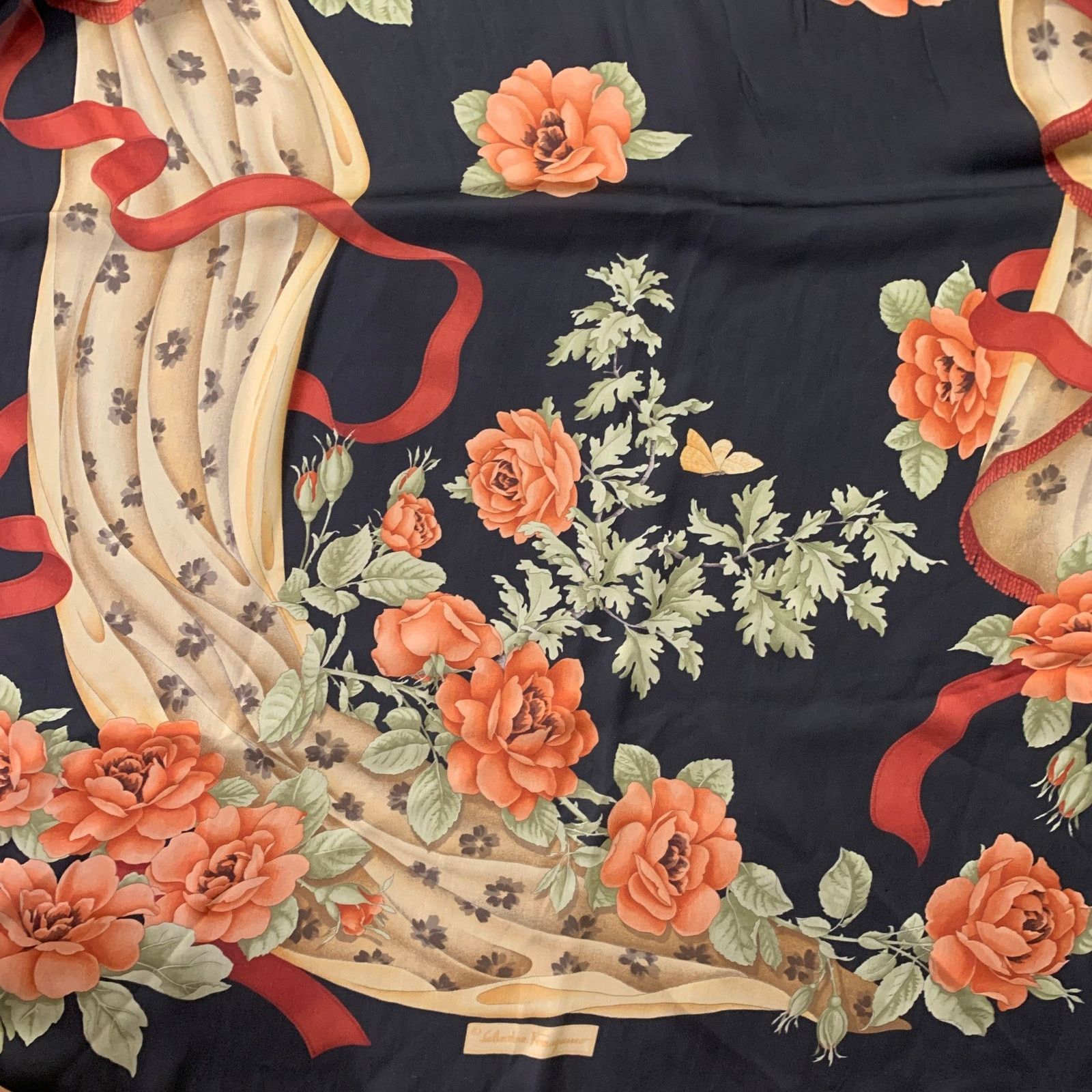 Salvatore Ferragamo SALVATORE FERRAGAMO Black Red Floral Silk Scarf Shawl Size ONE SIZE - 2 Thumbnail