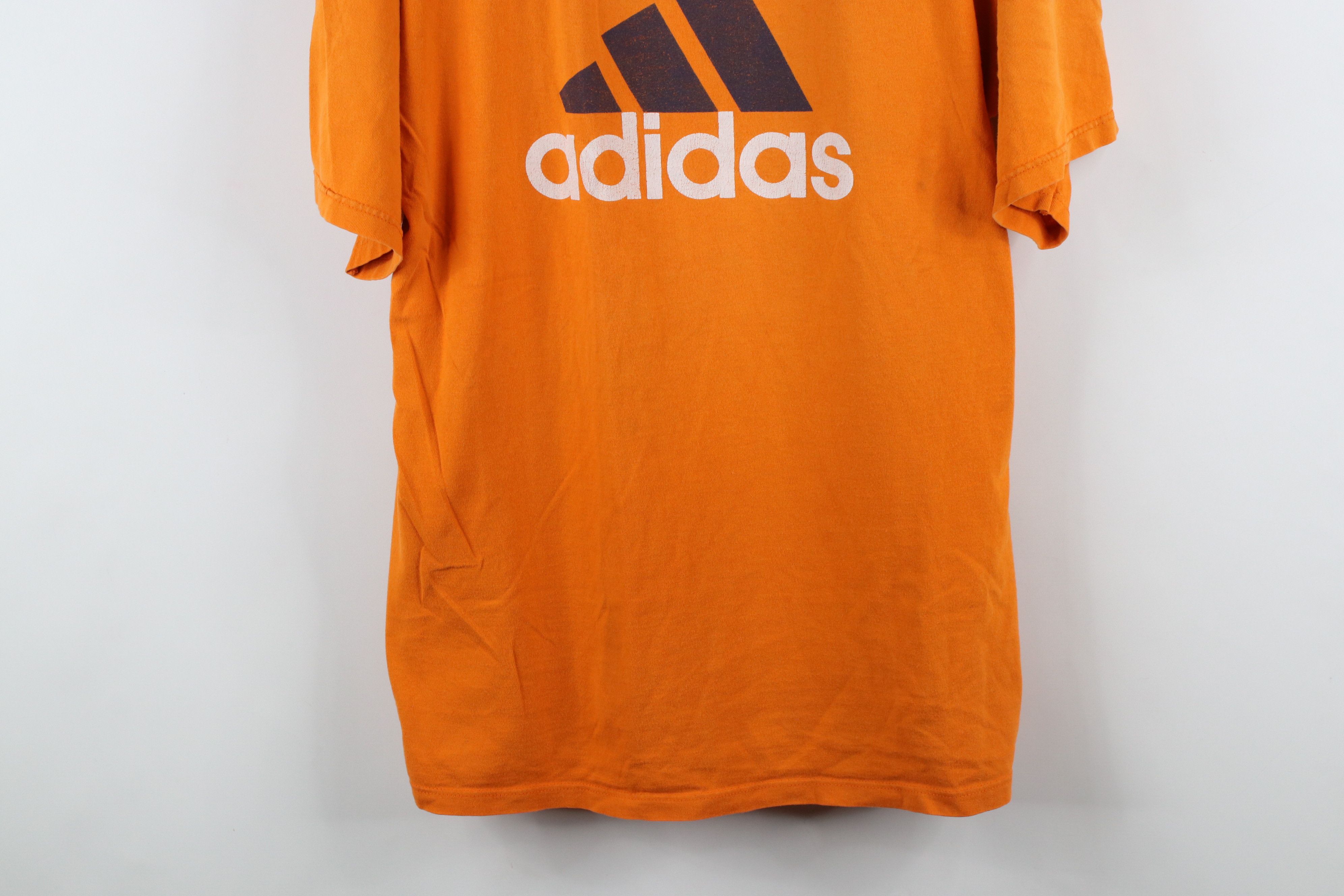 Adidas × Vintage Vintage 90s Adidas Spell Out Big Logo T-Shirt Orange Cotton Size US L / EU 52-54 / 3 - 3 Thumbnail