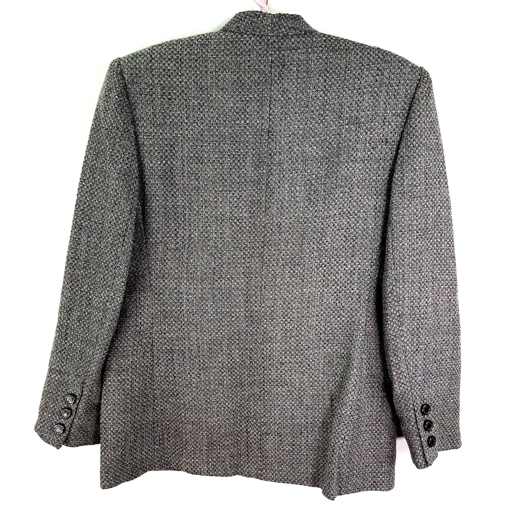 Vintage VINTAGE Herbert Grossman Blazer Jacket Womens Size 12 Gray Wool Blend Tweed/Peak Lapel Four-Button Long Sleeve Regular Fit Size XL / US 12-14 / IT 48-50 - 7 Thumbnail