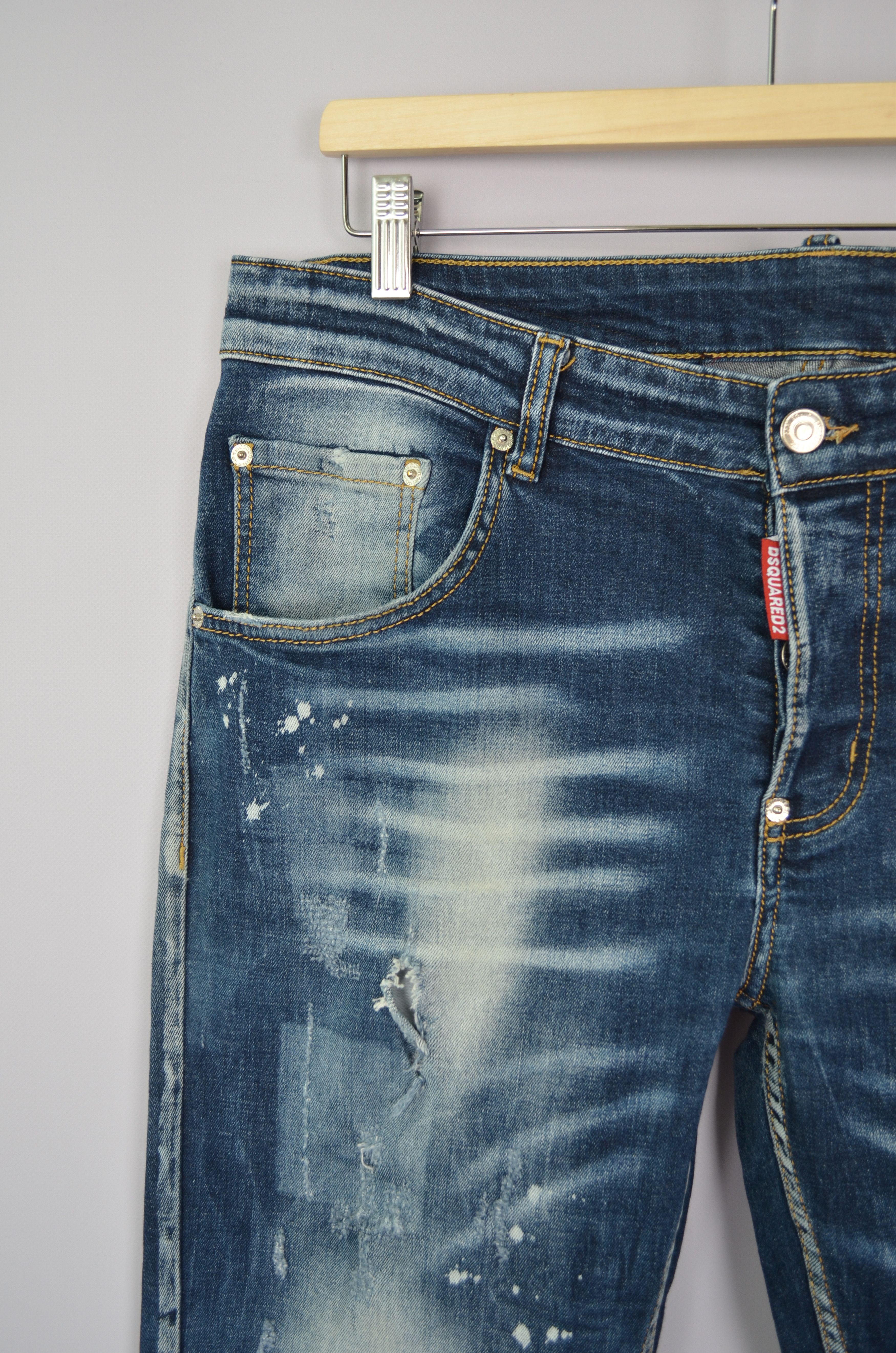 Designer × Dsquared2 Dsquared2 Cool Guy Blue Painted Distressed Slim Jeans Sz W34 Size US 34 / EU 50 - 3 Thumbnail