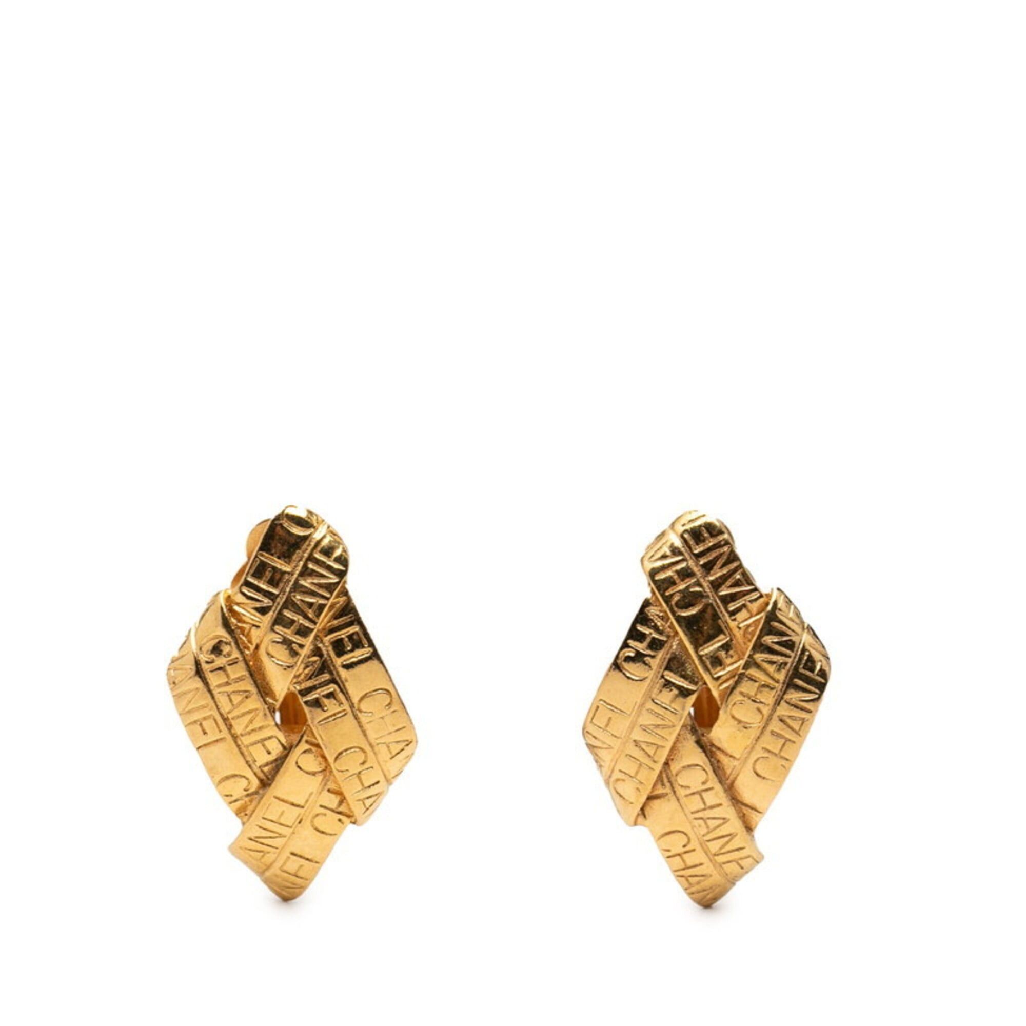 Chanel Chanel Logo Ribbon Motif Earrings, Gold Plated, Women's CHANEL Size ONE SIZE - 1 Thumbnail