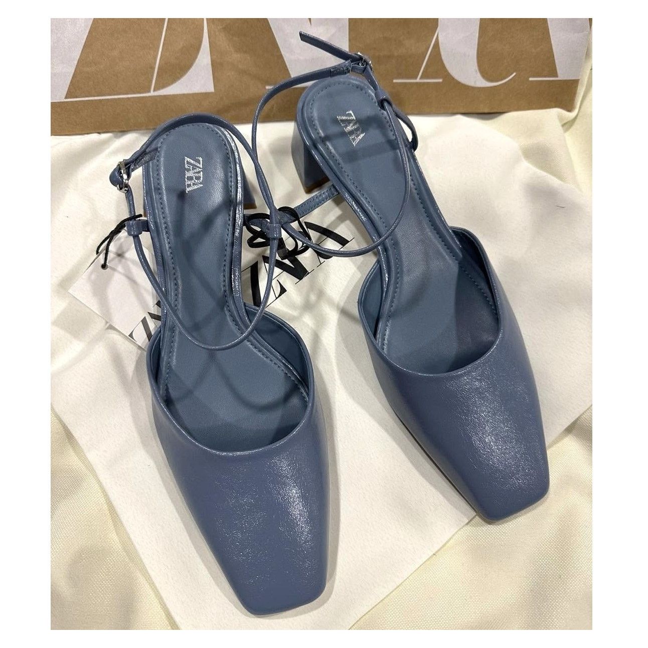 Zara Zara Blue Square Toe Slingback Block Heels NWT Size US 7.5 / IT 37.5 - 11 Thumbnail