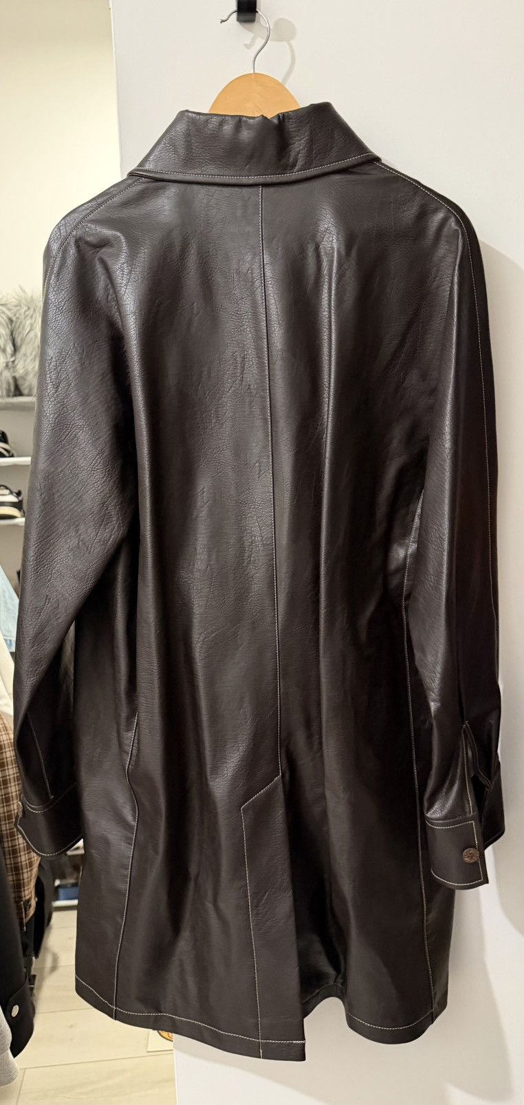 Sefr Men's Dark Brown Leather Button-Front Coat SEFR TRICOLA COAT Size US M / EU 48-50 / 2 - 3 Thumbnail