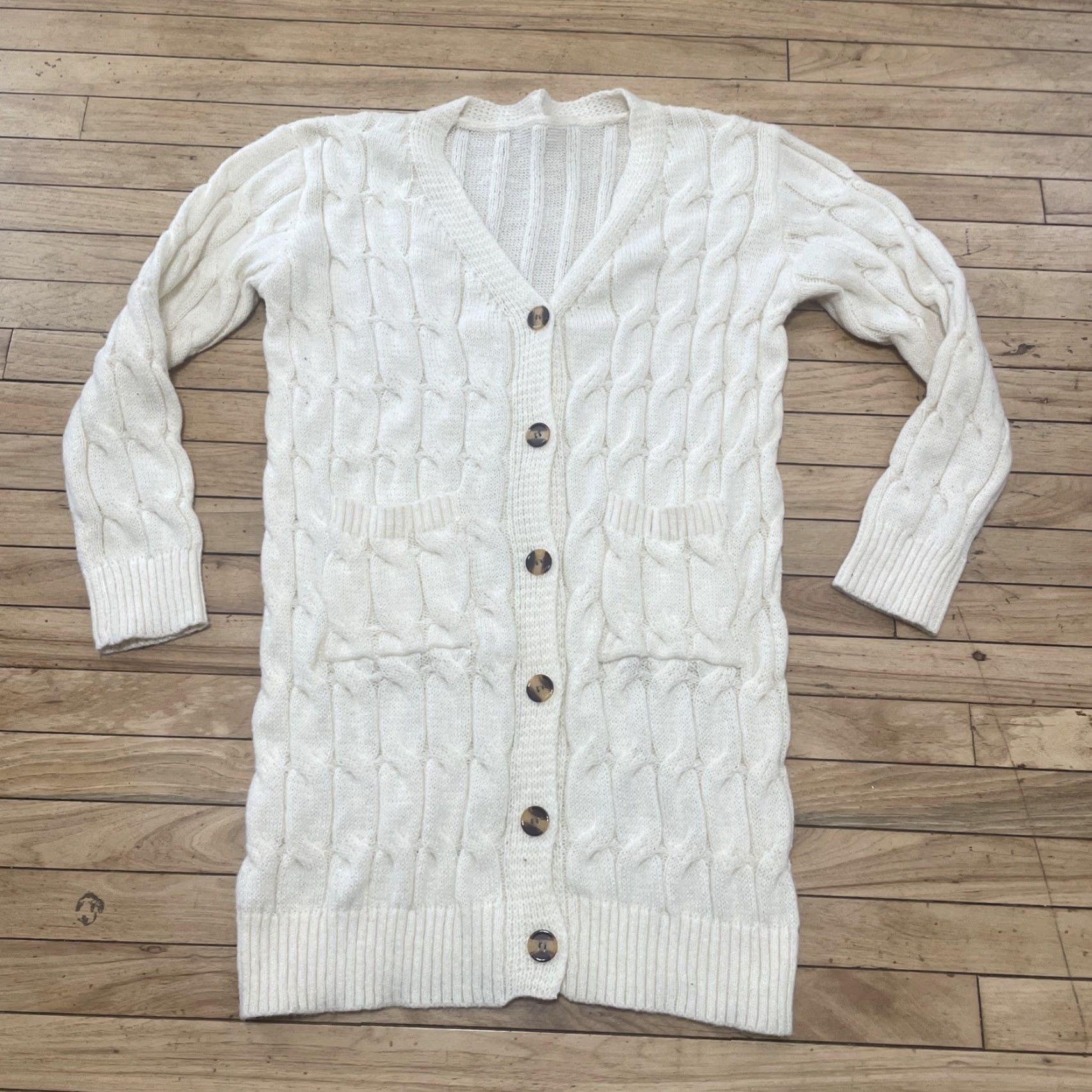Vintage VINTAGE Cardigan Sweater Dress Women L Cream Old Money Minimal Button Front Chore Pocket 90s Knit Winter Fall Mens Womens Boys Girls Size L / US 10 / IT 46 - 3 Thumbnail