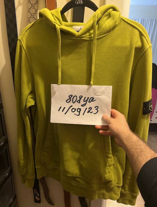 Lime green stone island hoodie hot sale