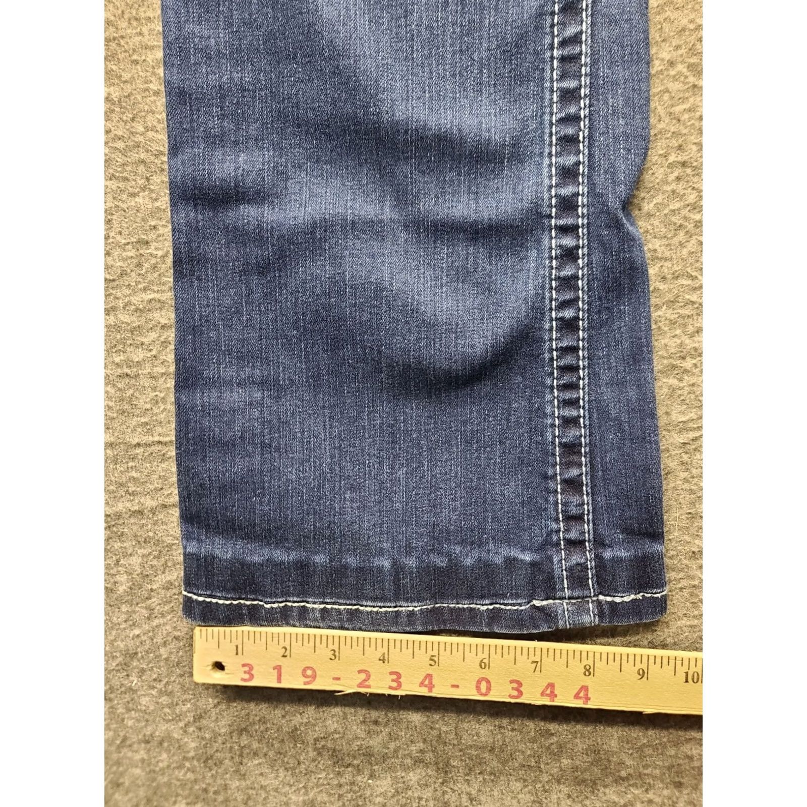 Ariat Ariat REAL Denim Jeans Womens 31 Regular Bootcut Stretch Distressed Blue 5-Pocket Inseam 30in Cowboy Horse Rodeo Model Size 24" / US 00 / IT 34 - 6 Thumbnail