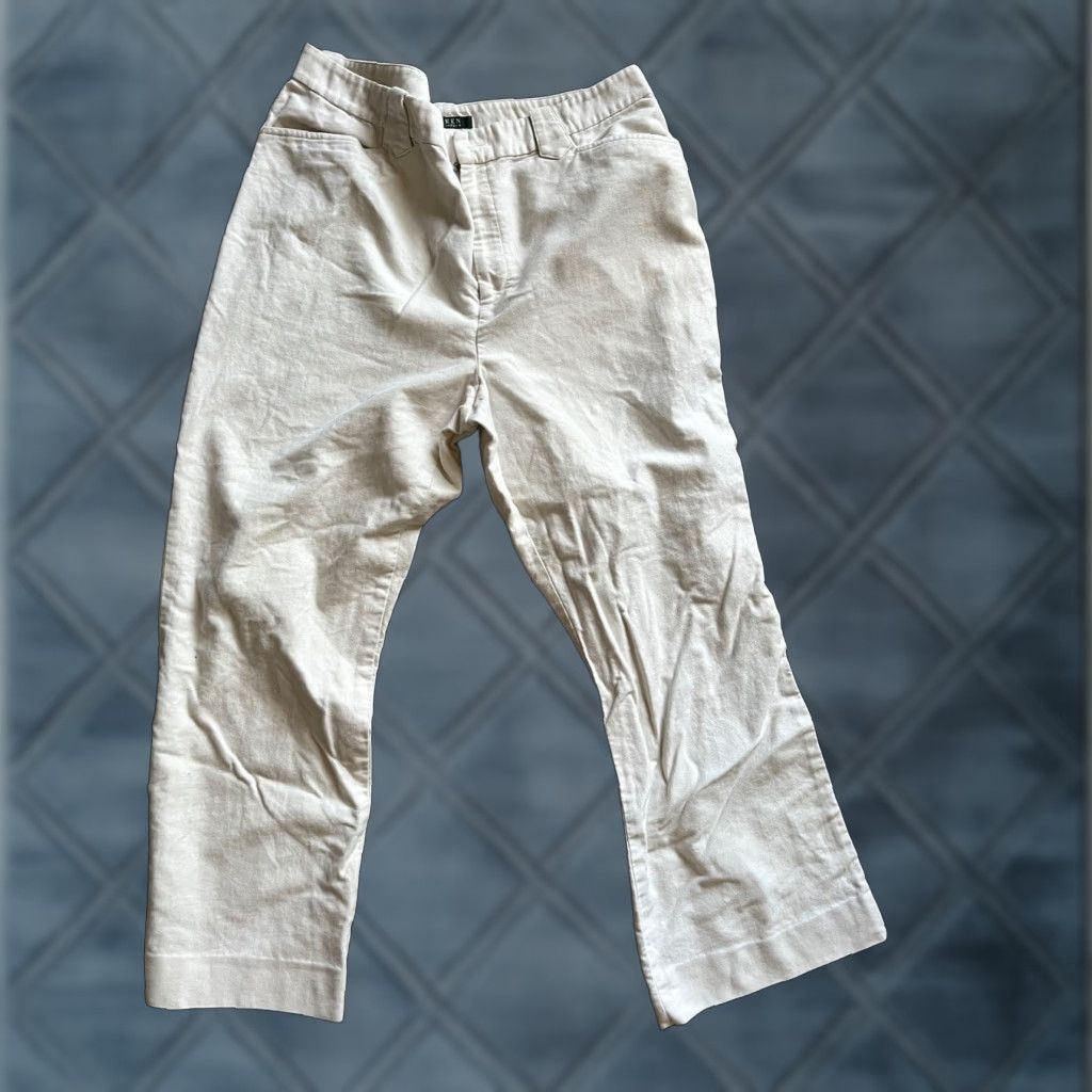 Ralph Lauren VINTAGE Ralph Lauren Women Pants Size 14 Straight Leg Chinos Ankle Zip Ivory Cotton Blend Size 36" / US 14 / IT 50 - 1 Thumbnail