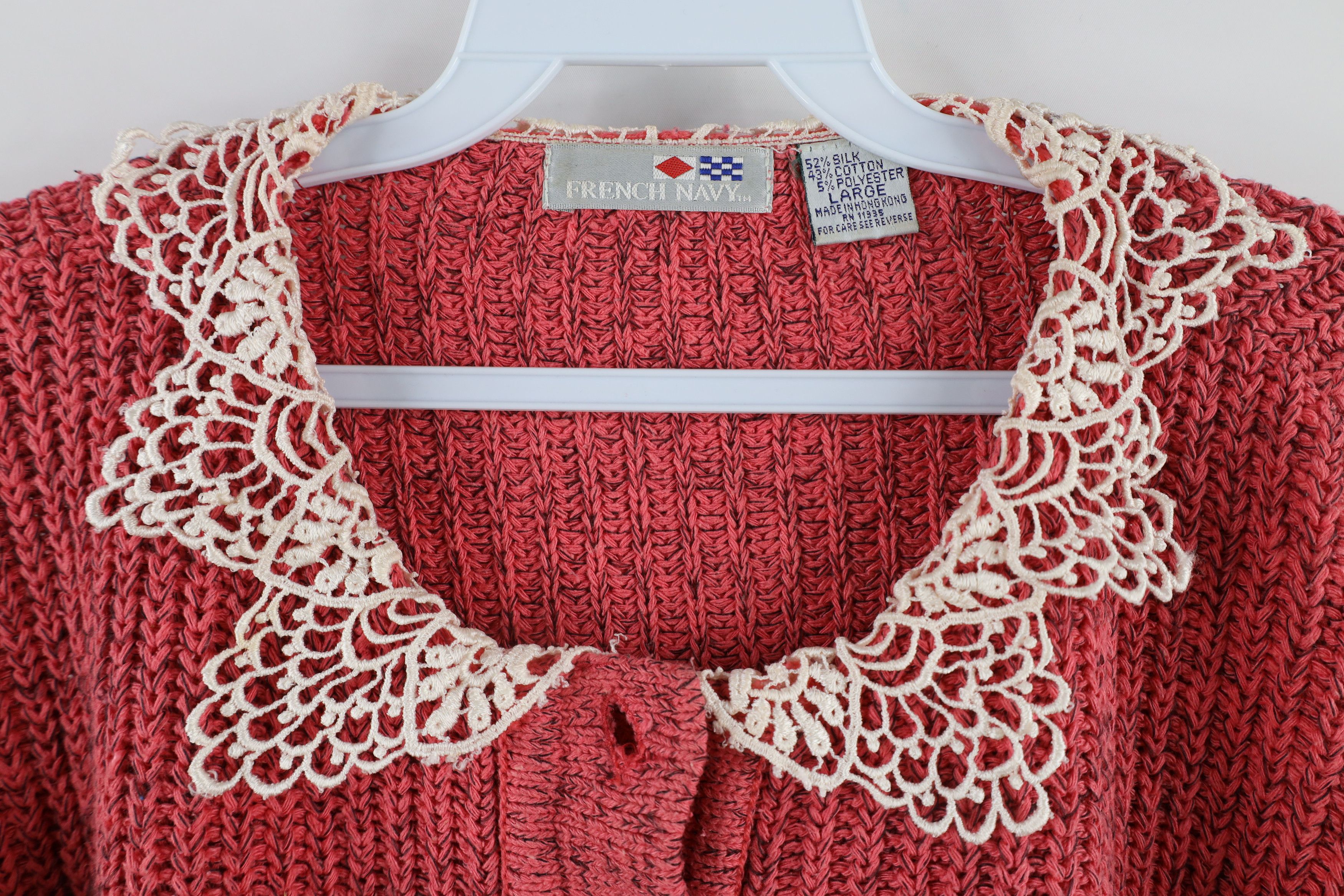 Vintage Vintage 90s Streetwear Blend Ribbed Knit Lace Henley Sweater Size L / US 10 / IT 46 - 4 Thumbnail
