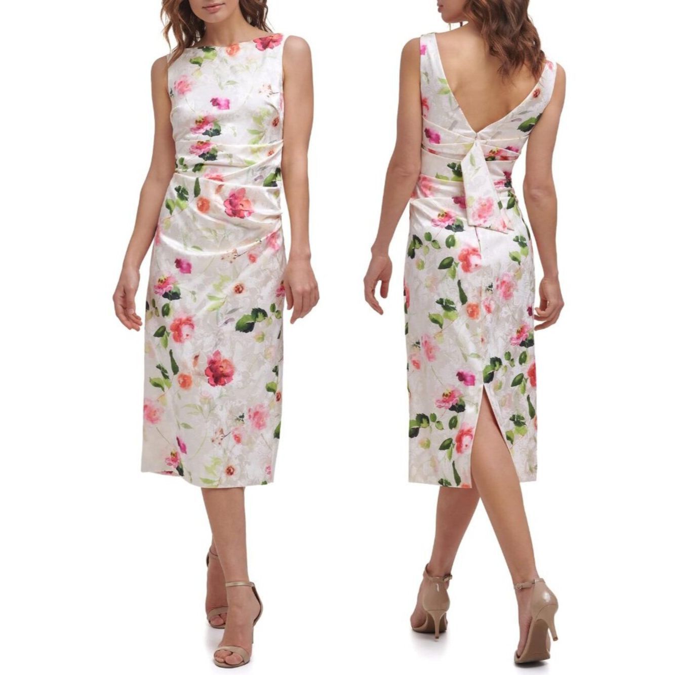 Elia Maurizi NWT New $168 Eliza J Jacquard Boat Neck Floral Sheath Midi Size M / US 6-8 / IT 42-44 - 1 Thumbnail
