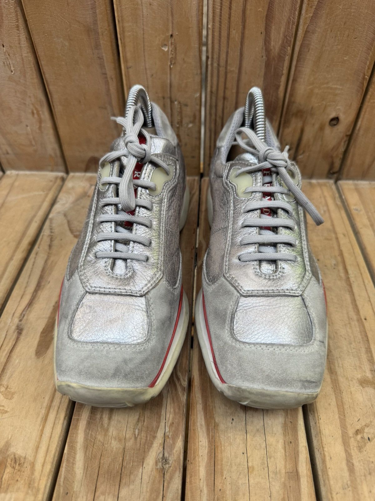 Prada Prada Women’s silver leather sneakers EUR 37 USA 7 Uk 4 Size US 7 / IT 37 - 5 Thumbnail