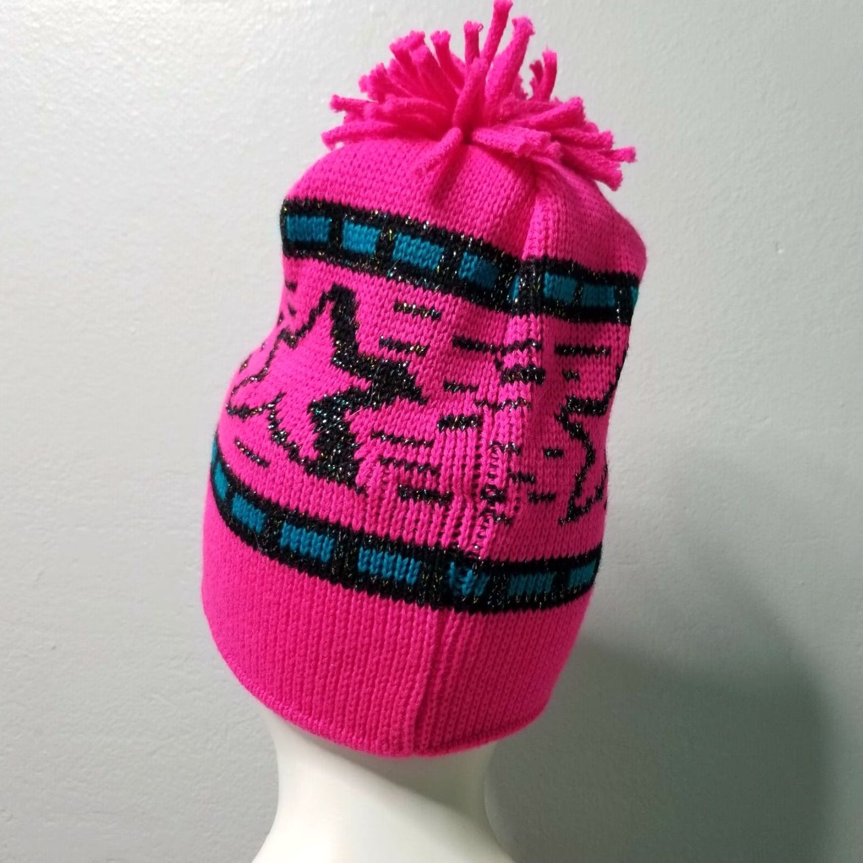 Vintage VINTAGE Wigwam Wool Ski Beanie Hat Pink Stars OSFM Women Size ONE SIZE - 3 Thumbnail
