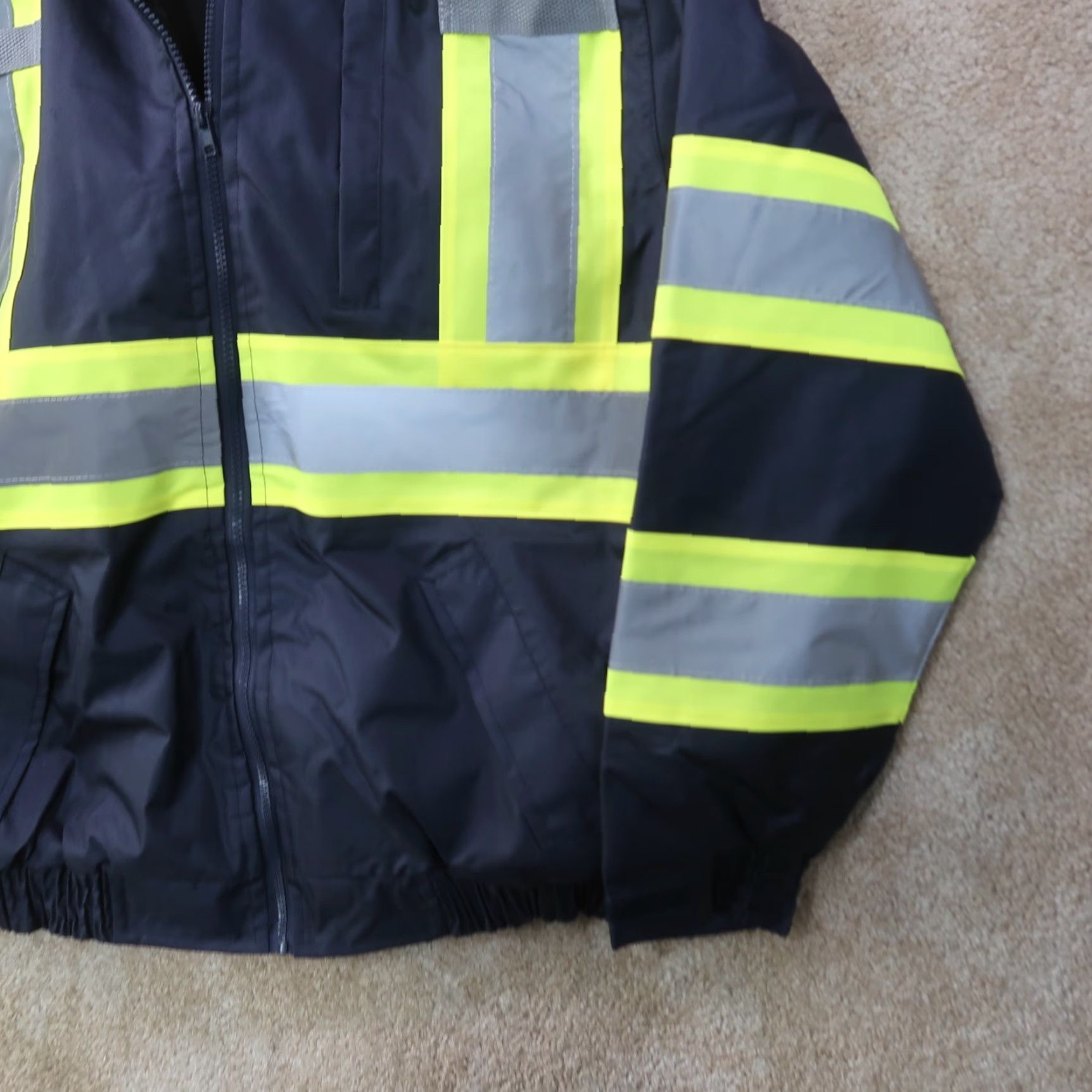 Vintage Riot Empire Hi Vis Jacket Medium M Work Safety Jacket Blue Striped Removable Hood Nylon Softshell Winter Spring Fall Mens New with Tags Size US M / EU 48-50 / 2 - 3 Thumbnail