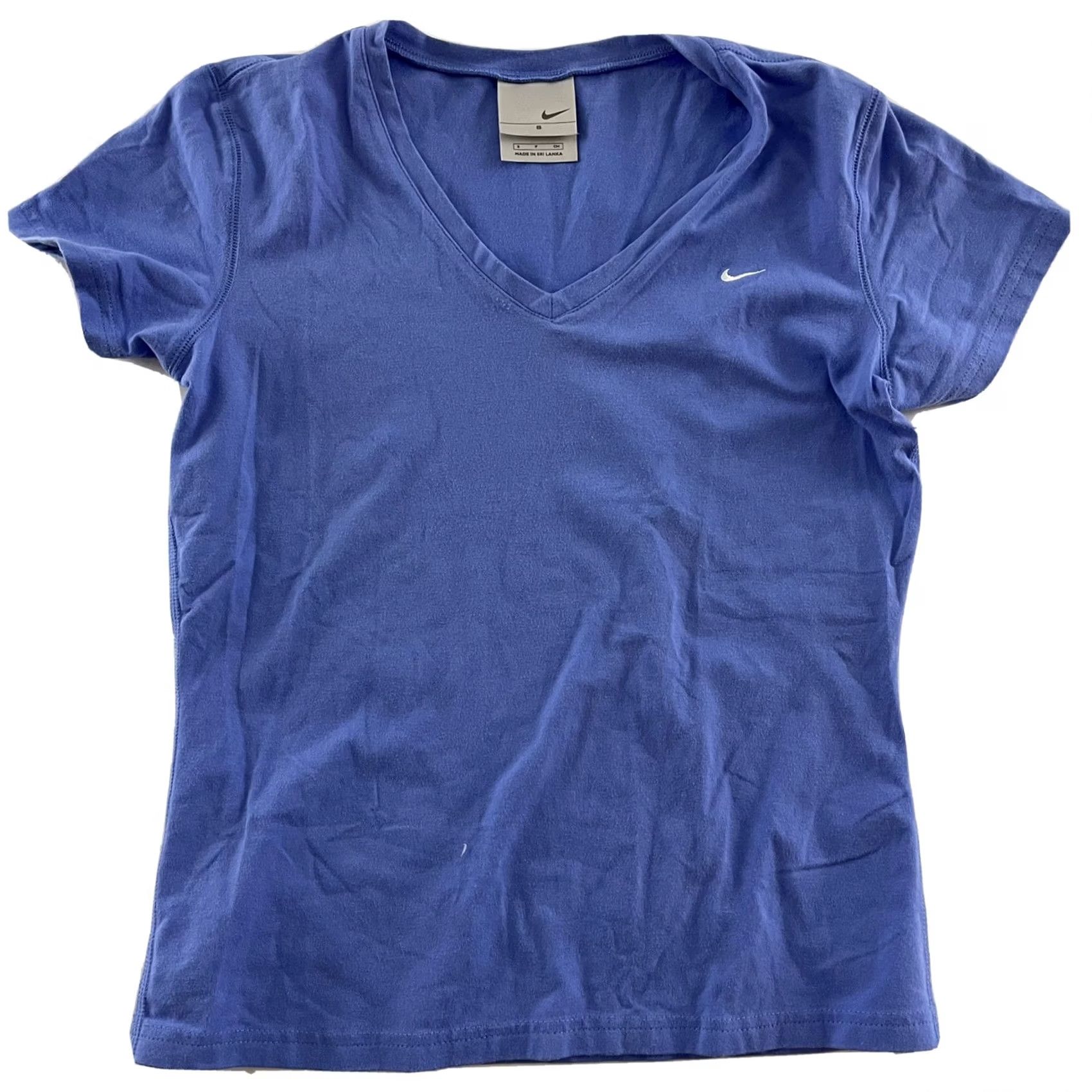 Nike VTG Nike Essential Check Short Sleeve V-Neck T-Shirt Purple Blue Women S Size S / US 4 / IT 40 - 2 Thumbnail