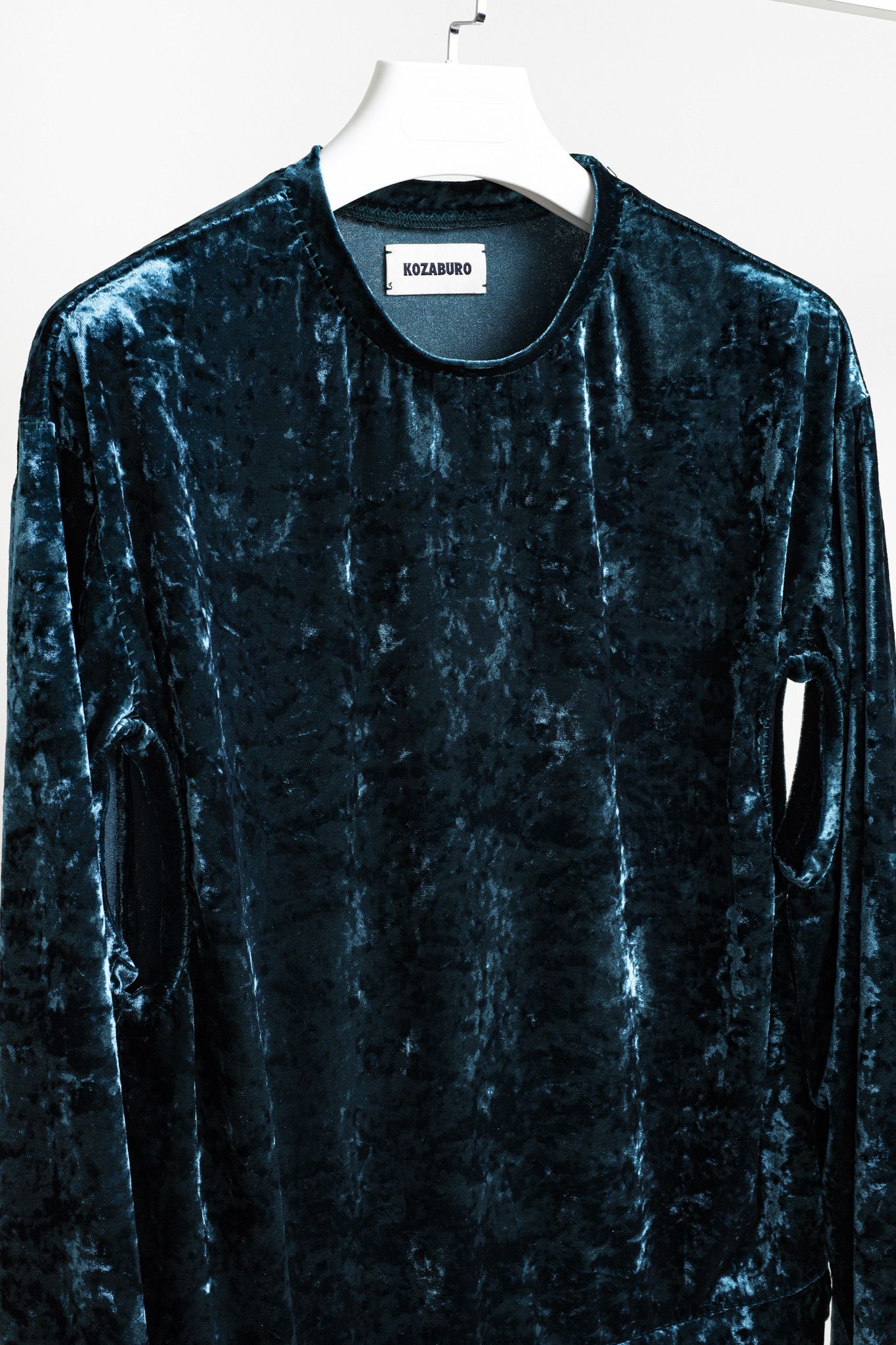 KOZABURO Kozaburo Teal Velvet Long Sleeve Cut-Outs Top Size L / US 10 / IT 46 - 3 Thumbnail
