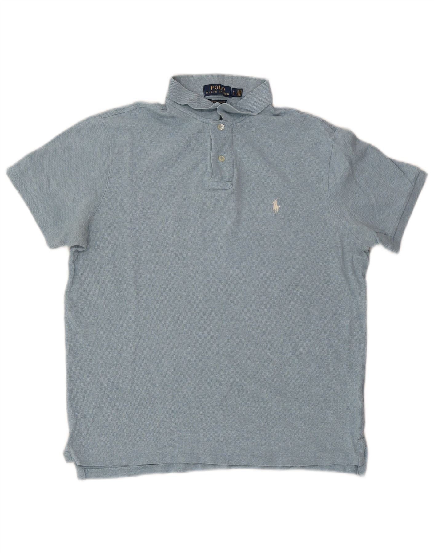 Polo Ralph Lauren Mens Custom Slim Fit Polo Shirt Large Blue Cotton Size US XL / EU 56 / 4 - 1 Thumbnail
