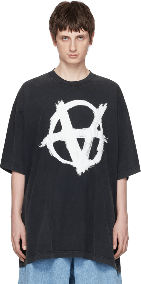 Vetements Washed Black Reverse Anarchy Logo Oversized T-Shirt Size US M / EU 48-50 / 2 - 2 Thumbnail