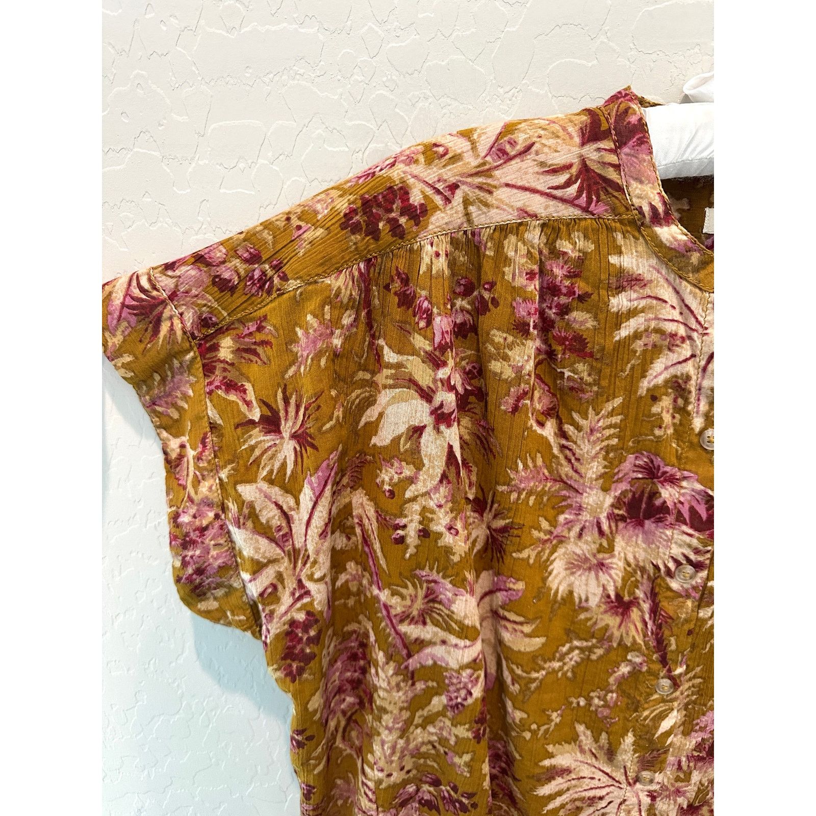 Anthropologie ANTHROPOLOGIE | Gold Floral Batwing Oversized Blouse Size XS / US 0-2 / IT 36-38 - 3 Thumbnail