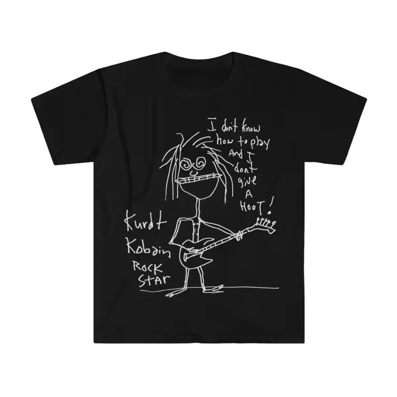 Japanese Brand Street Creative Rock Kurt Cobain Hand Draw Print T-Shirt Size US S / EU 44-46 / 1 - 3 Thumbnail