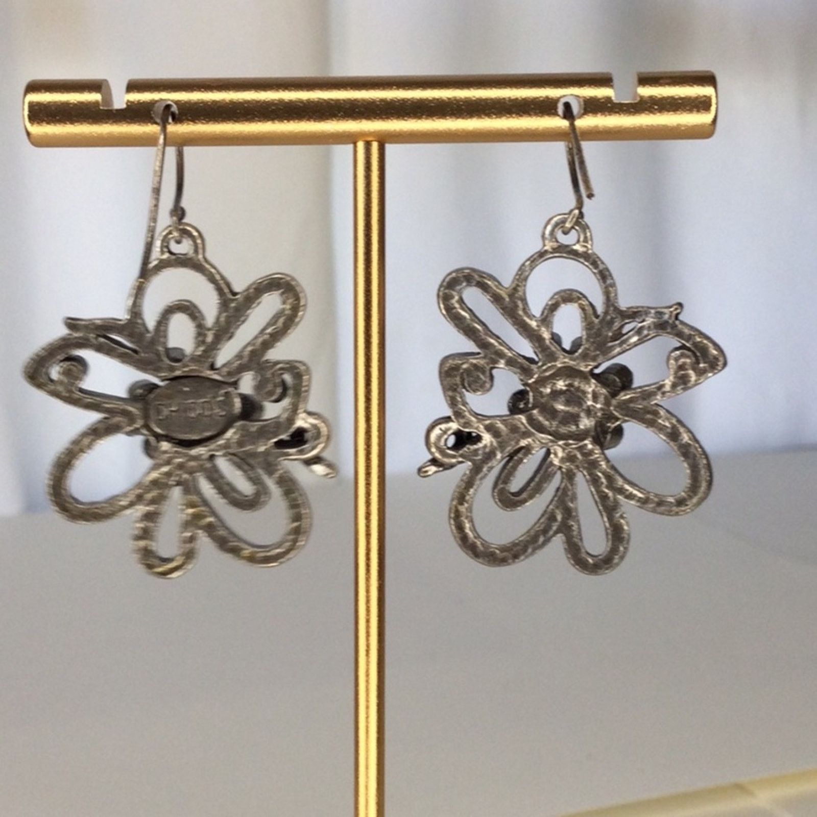 Chicos Chico's Silver & Rhinestone Floral Dangle Drop Earrings Size ONE SIZE - 7 Thumbnail