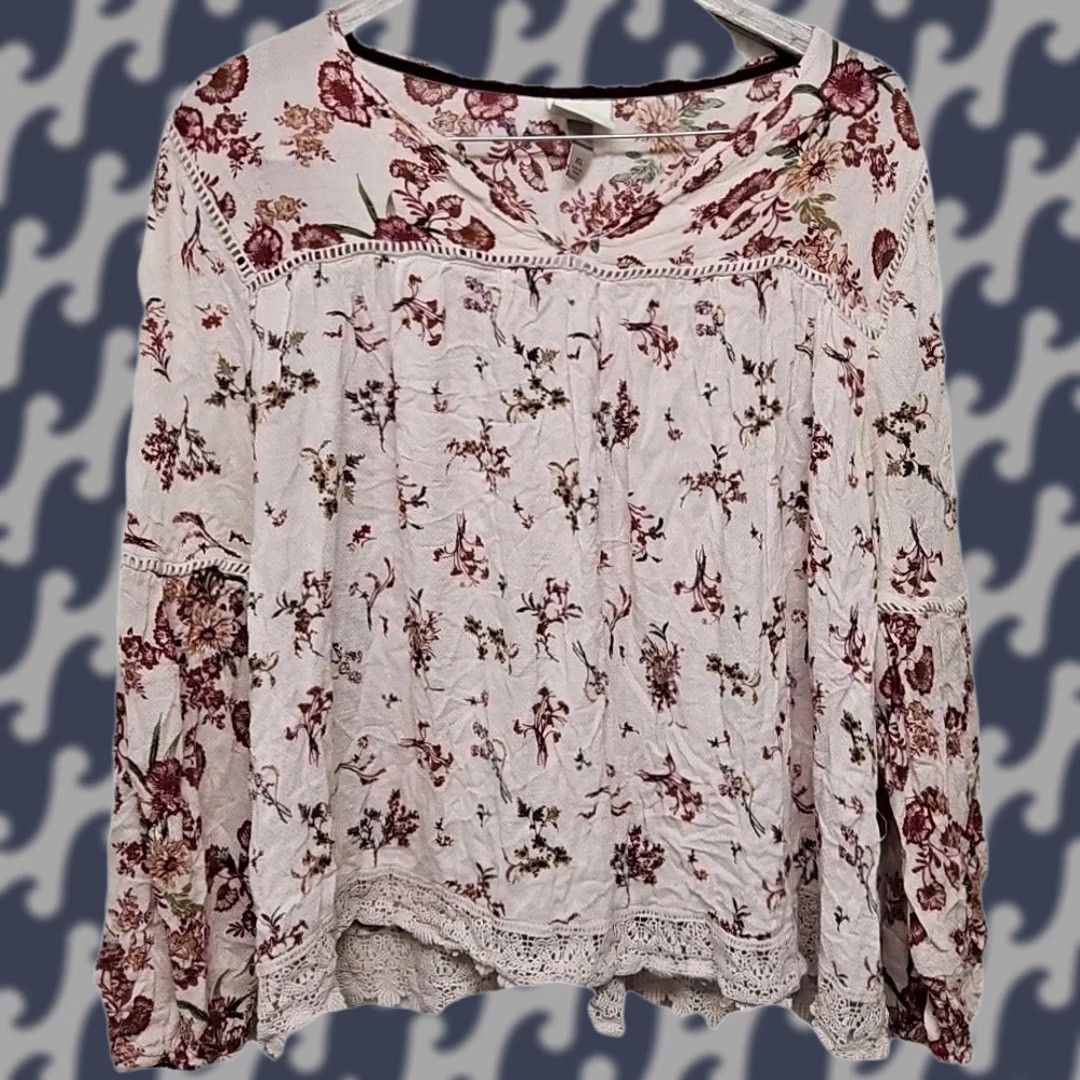 Vintage Knox Rose Blouse Long Sleeve Floral Lace Hem Rayon Pink XL Women’s Blouse, Boho Cottagecore, Rose Theme, Regular Fit Size XL / US 12-14 / IT 48-50 - 1 Thumbnail
