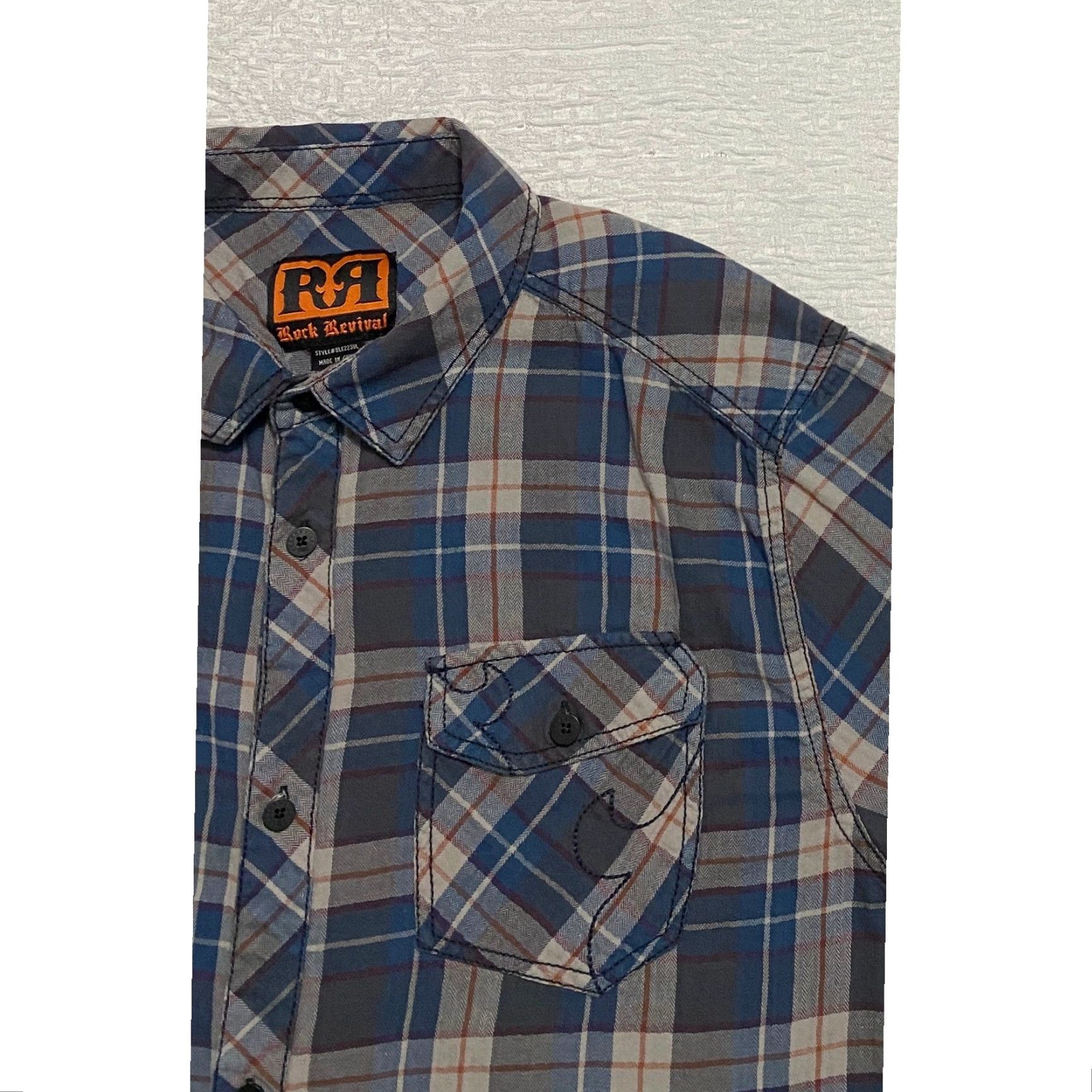 Vintage Rock Revival Shirt Mens XL Plaid Long Sleeve Button Up Casual Soft Flannel Blue Cotton Button-Up Pockets Regular Size US XL / EU 56 / 4 - 2 Thumbnail