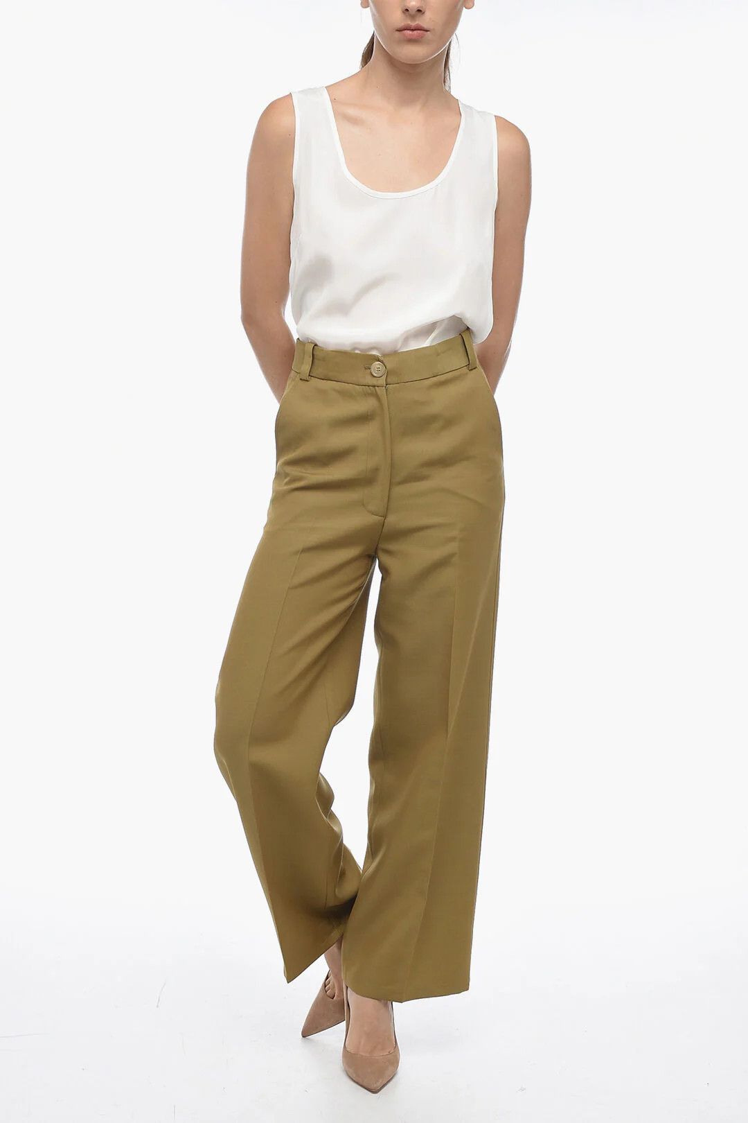 KHAITE og1mm0426 4-Pocket Cropped-Fit Wool-Blend Pant in Green Size 26" / US 2 / IT 38 - 4 Thumbnail