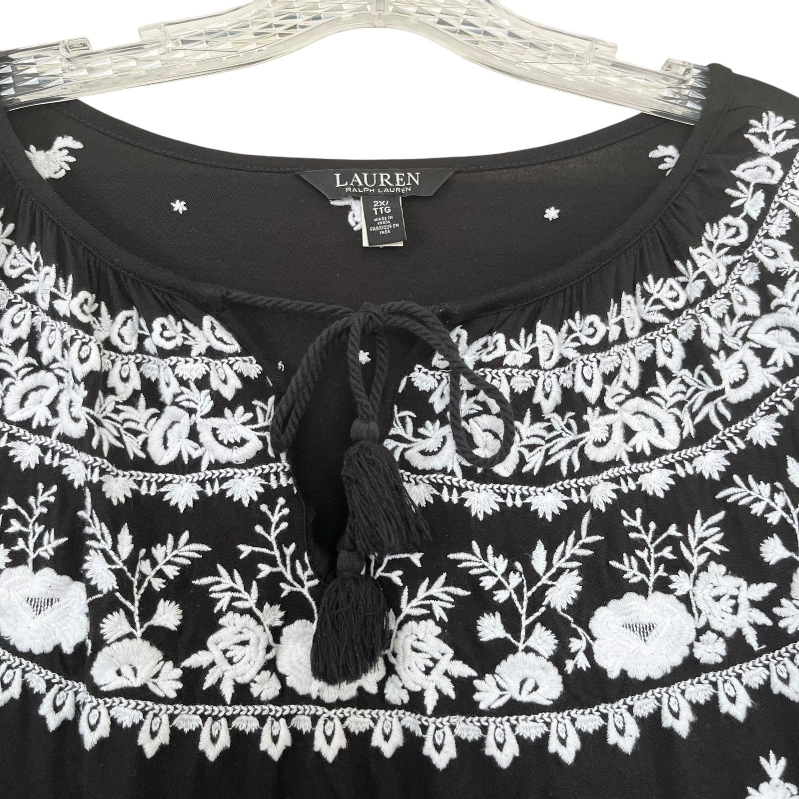 Lauren Ralph Lauren Lauren Ralph Lauren Floral Embroidered Smocked Peasant Top Size XXL / US 16-18 / IT 52-54 - 6 Thumbnail