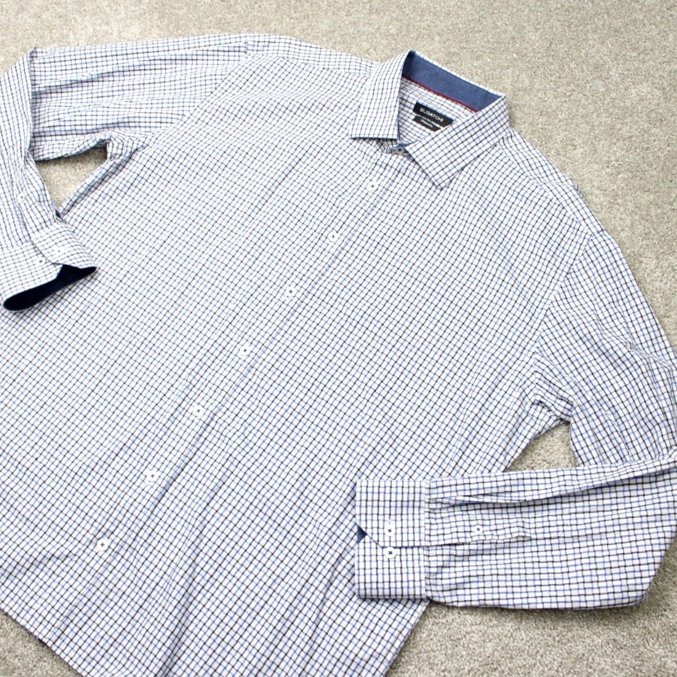 BUGATCHI Bugatchi Uomo Shirt Mens 3XL XXXL Blue Shaped Fit Button-Up Long Sleeve 100% Cotton Classic Plaid Chest 52 in Vintage: No Size US XXL / EU 58 / 5 - 3 Thumbnail