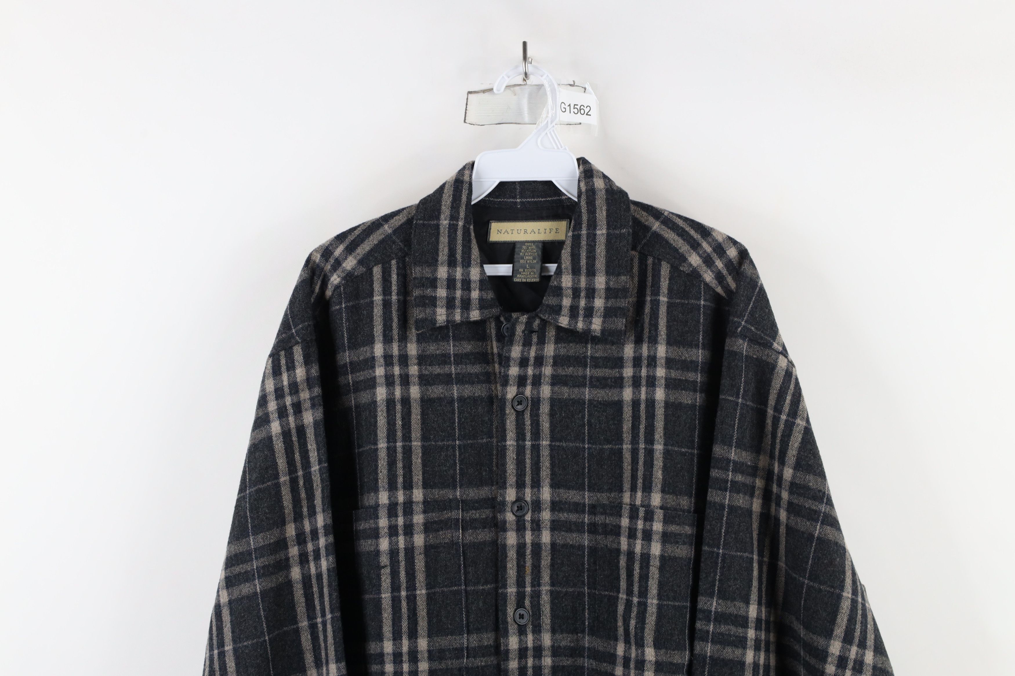Vintage Vintage 90s Streetwear Wool Blend Collared Button Shirt Size US L / EU 52-54 / 3 - 2 Thumbnail