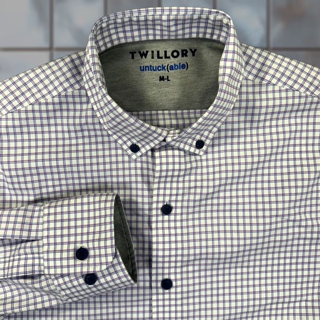 Vintage Twillory Untuckable Button-Down Shirt Men's M Long Sleeve Purple Micro-Check Button-Down Size US M / EU 48-50 / 2 - 1 Thumbnail