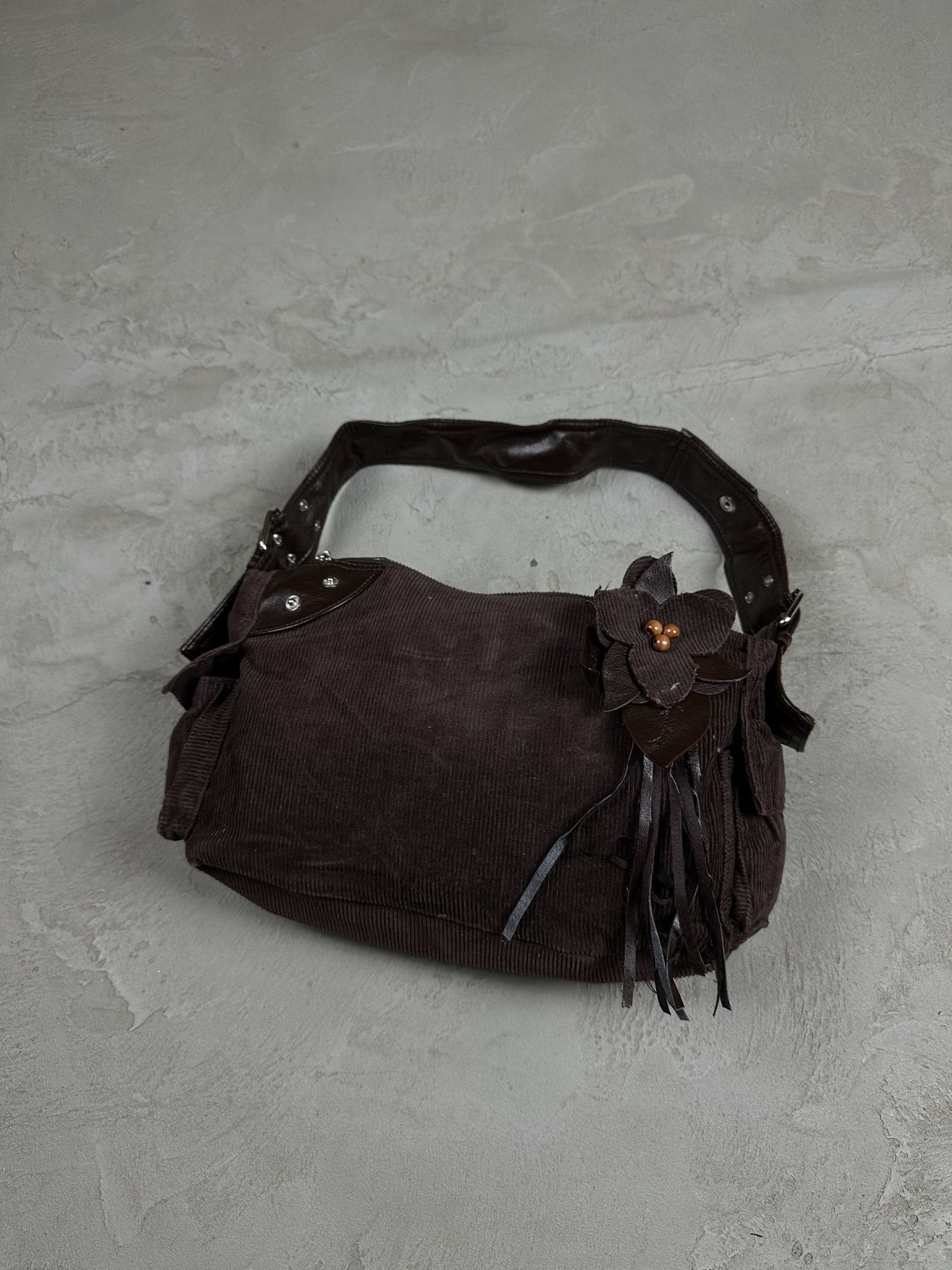 Vintage Y2K Corduroy Coquette Avant Garde Mini Shoulder Bag in Brown, Women's