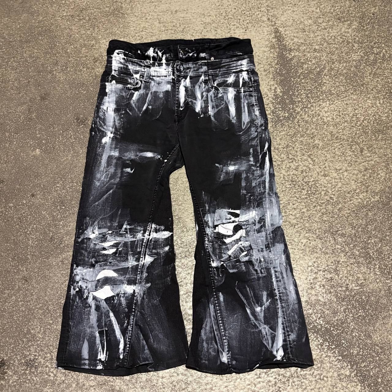 Japanese Brand Custom Black Baggy Distressed Jeans Painted Wide Leg Size US 31 - 1 Thumbnail
