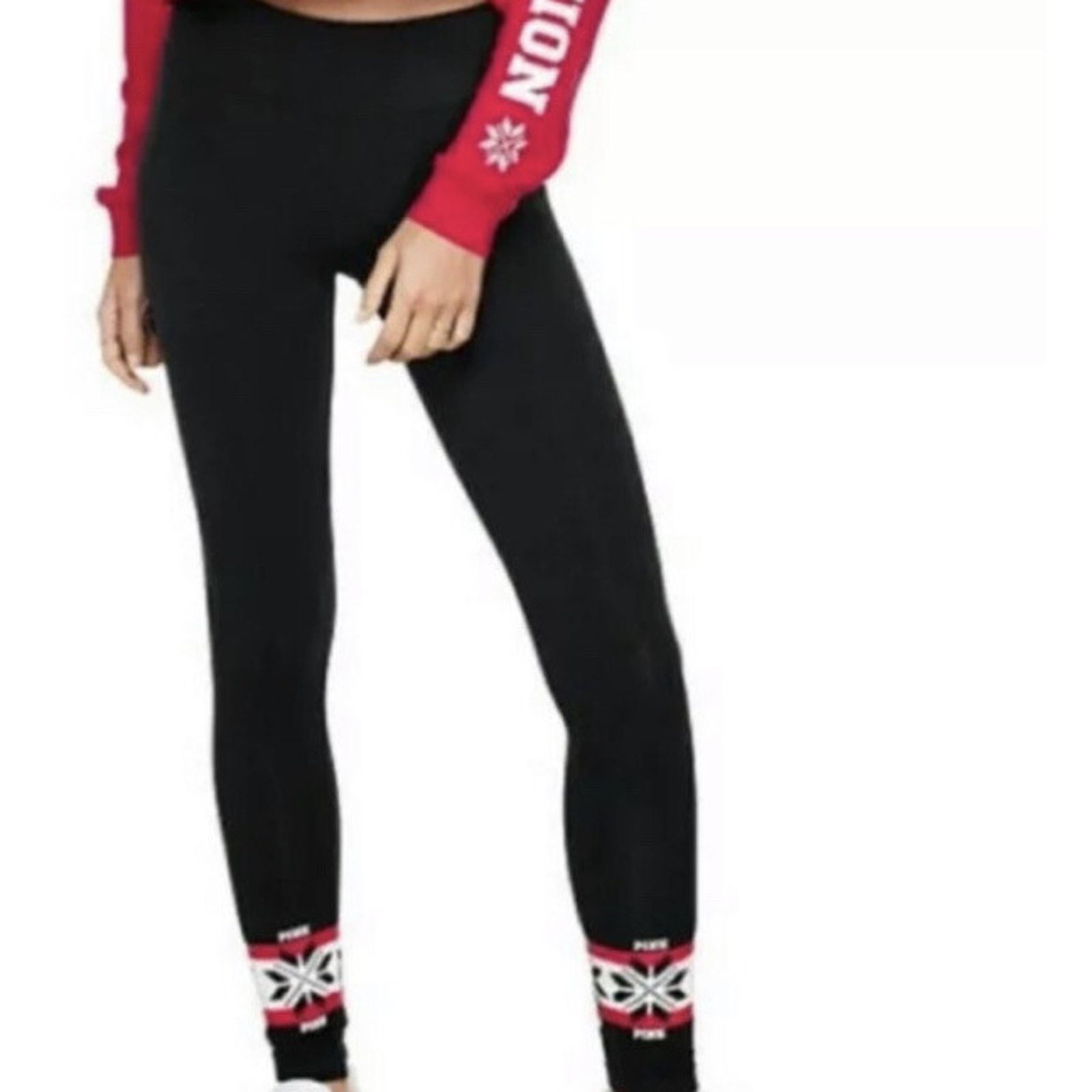 Victoria's Secret PINK Victorias Secret Black Leggings Yoga Snowflake Lounge Size 24" / US 00 / IT 34 - 1 Thumbnail