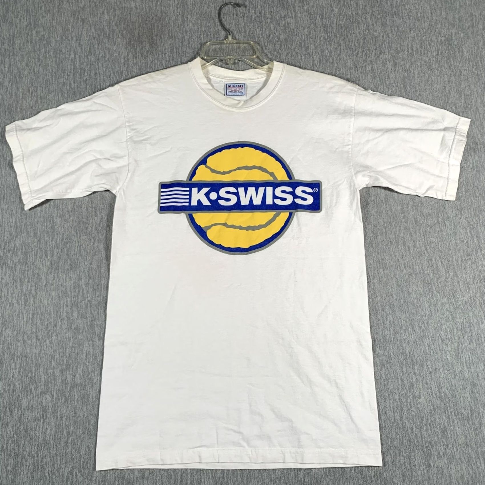 Bally VINTAGE AllSport T-Shirt Mens Medium White Tennis Ball Graphic 90s K-Swiss Shirt Crew Neck Short Sleeve Heavyweight Cotton Mens Size US M / EU 48-50 / 2 - 2 Thumbnail