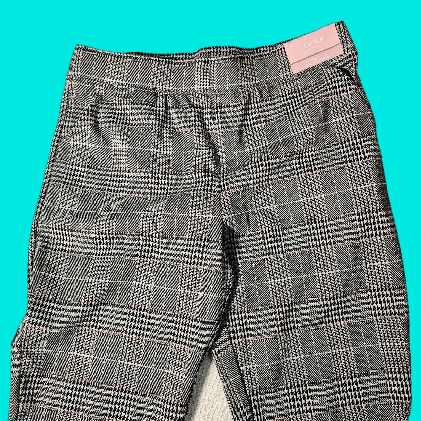 Vintage Serra Women's Pants XL Black Plaid Pull-On Straight Leg Ankle 25" Inseam Casual Size 40" / US 18 - 1 Thumbnail