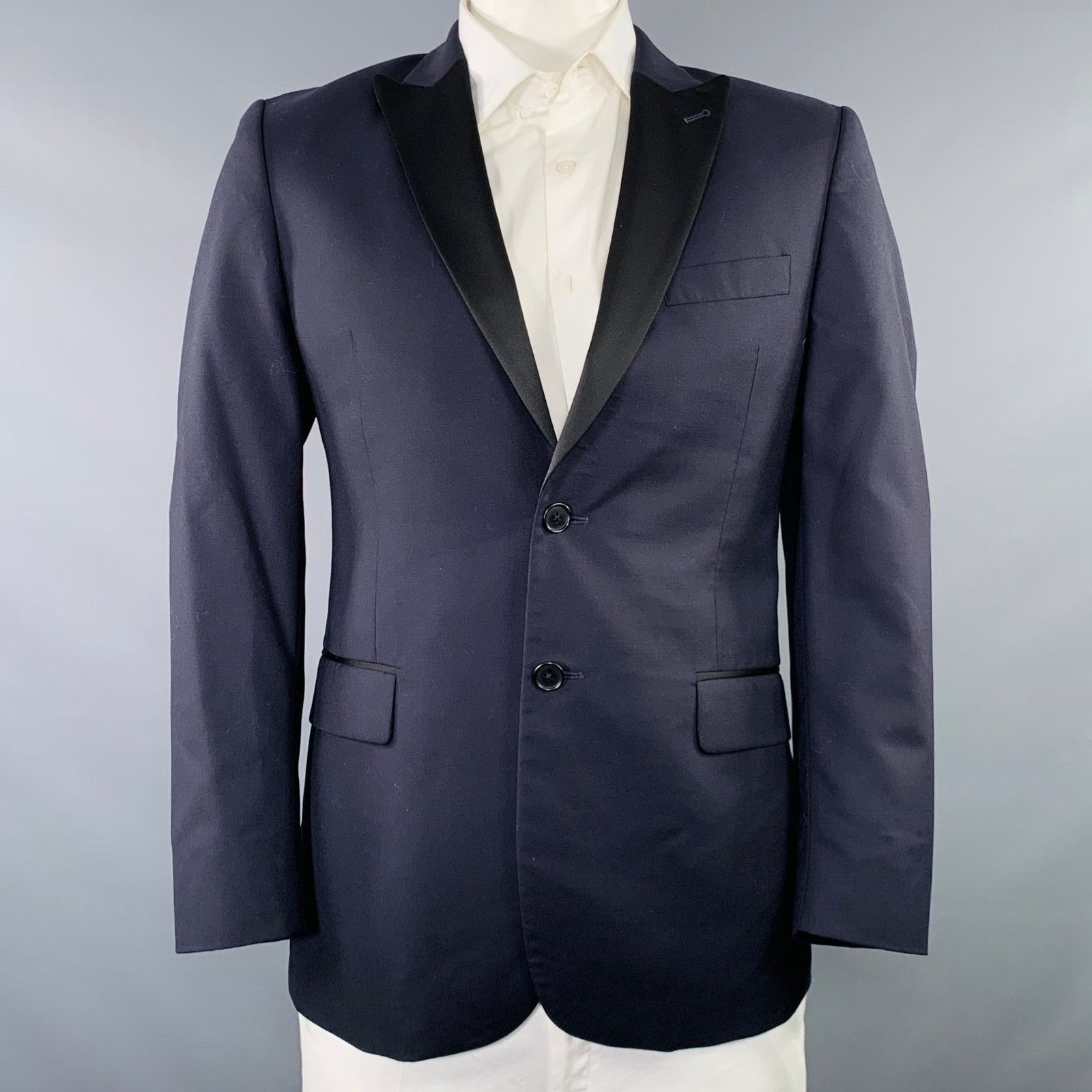 Duckie Brown DUCKIE BROWN Size 42 Navy Black Wool Tuxedo Sport Coat Size 42R - 1 Thumbnail