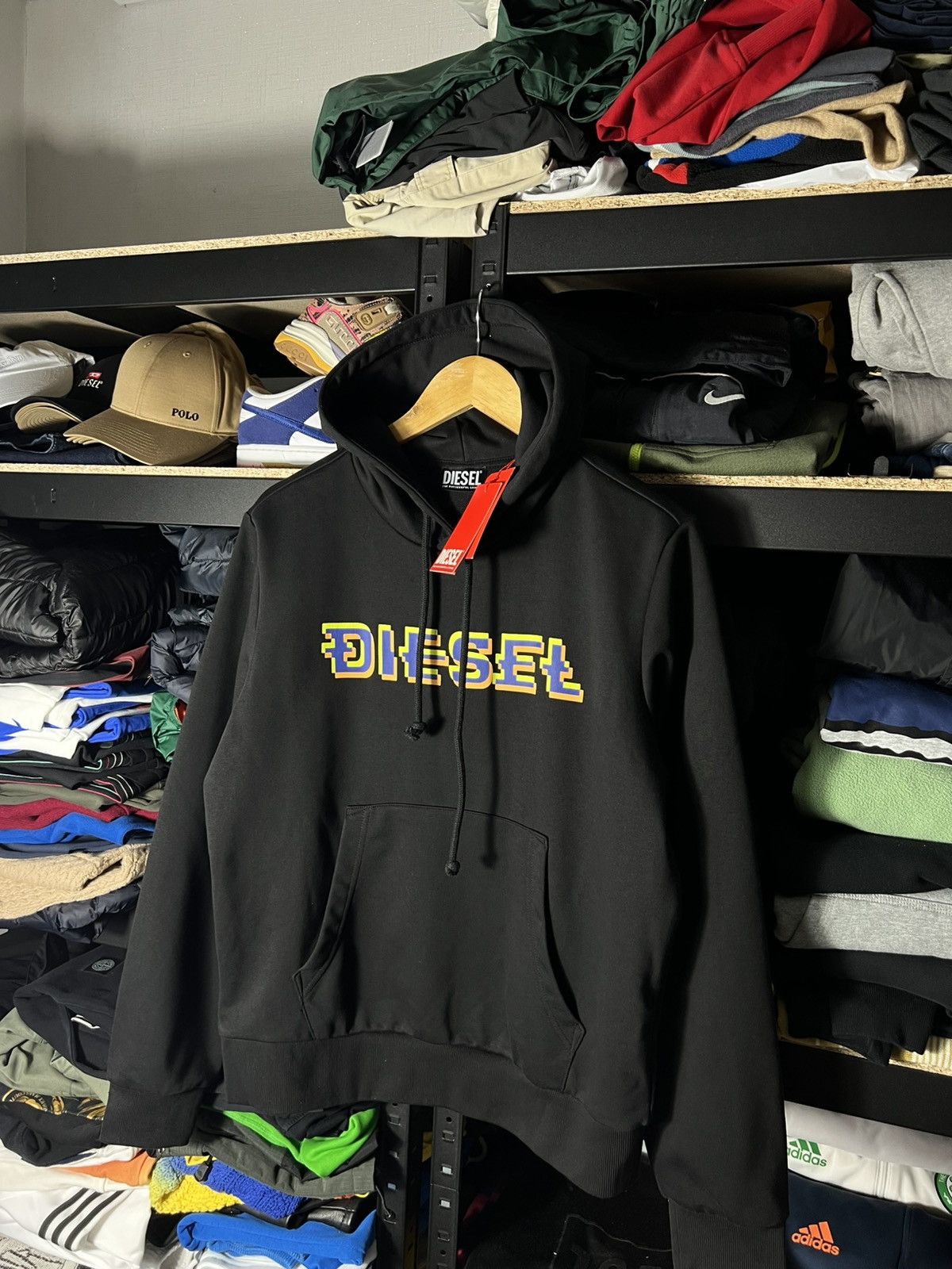 DIESEL Pixel Logo Hoodie – Black with Retro Tech Print 🖤🟨🟪