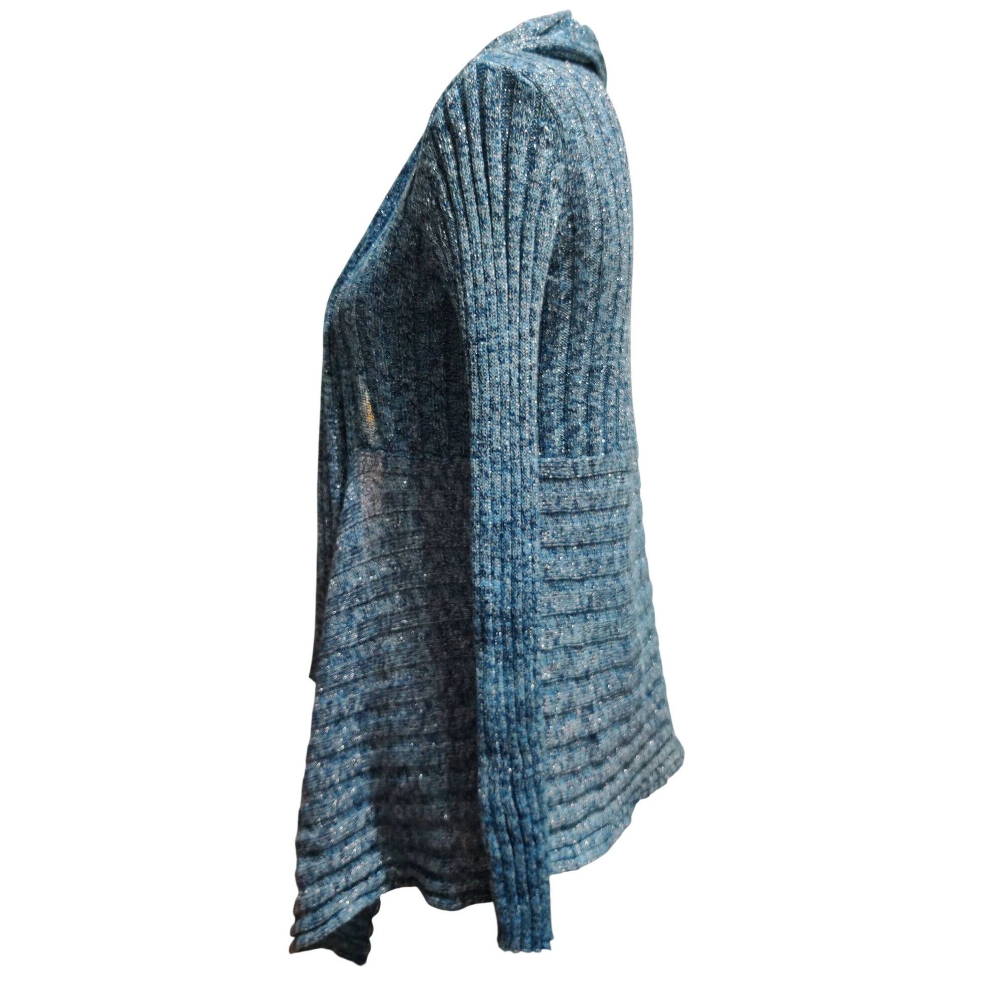 Other Roz & Ali Petite M Womens Blue Cardigan Metallic Open Front Size M / US 6-8 / IT 42-44 - 5 Thumbnail