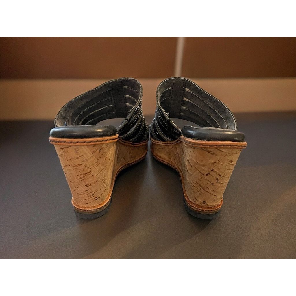 Unknown London Soft Walk Black Wedge Heels Sandals Leather Shoes Sz 6.5 M Size US 6.5 / IT 36.5 - 4 Thumbnail