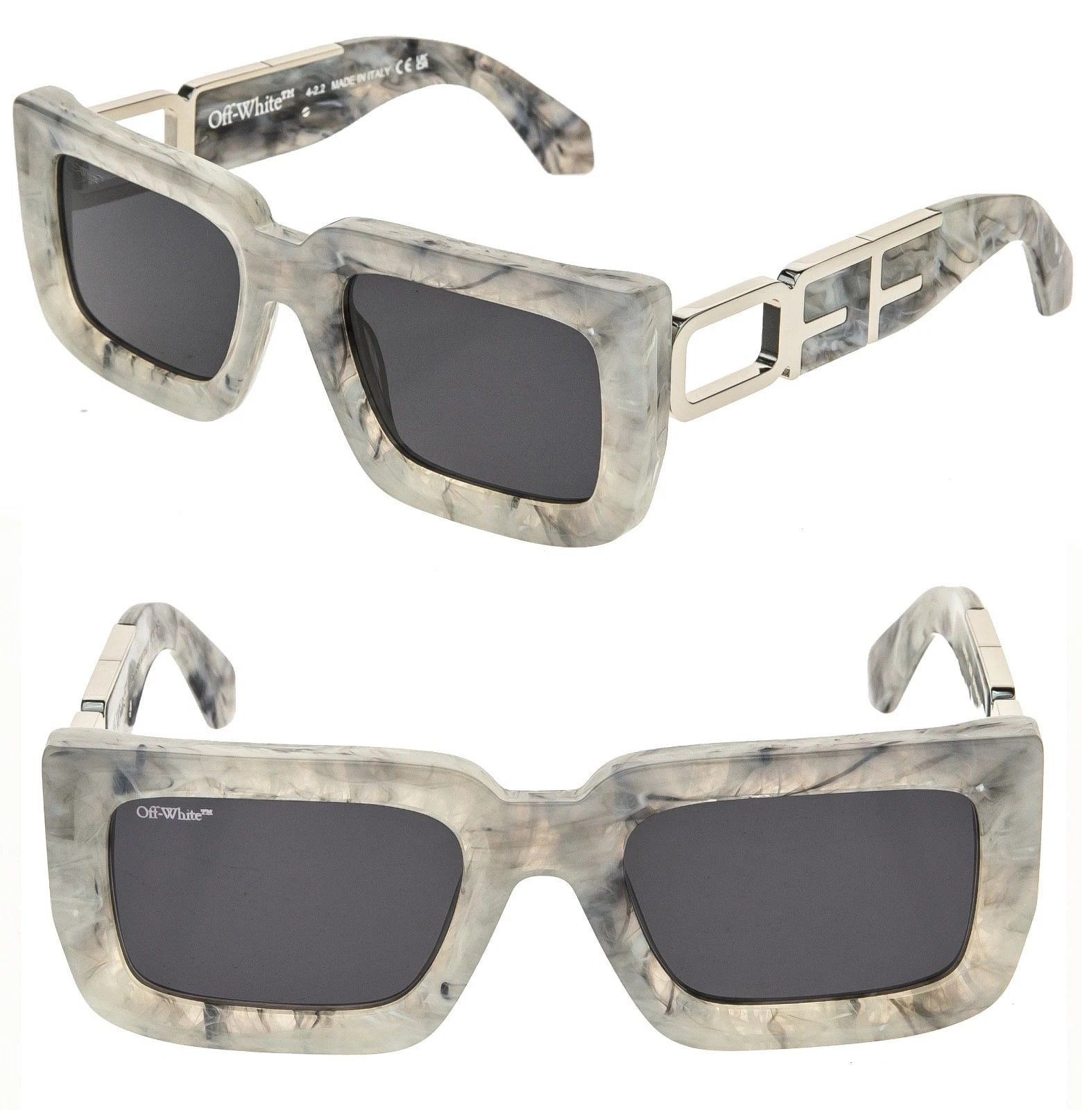 Off-White OFF-WHITE 073 OERI073 Gray Marble BOSTON Logo Sunglasses Size ONE SIZE - 1 Thumbnail