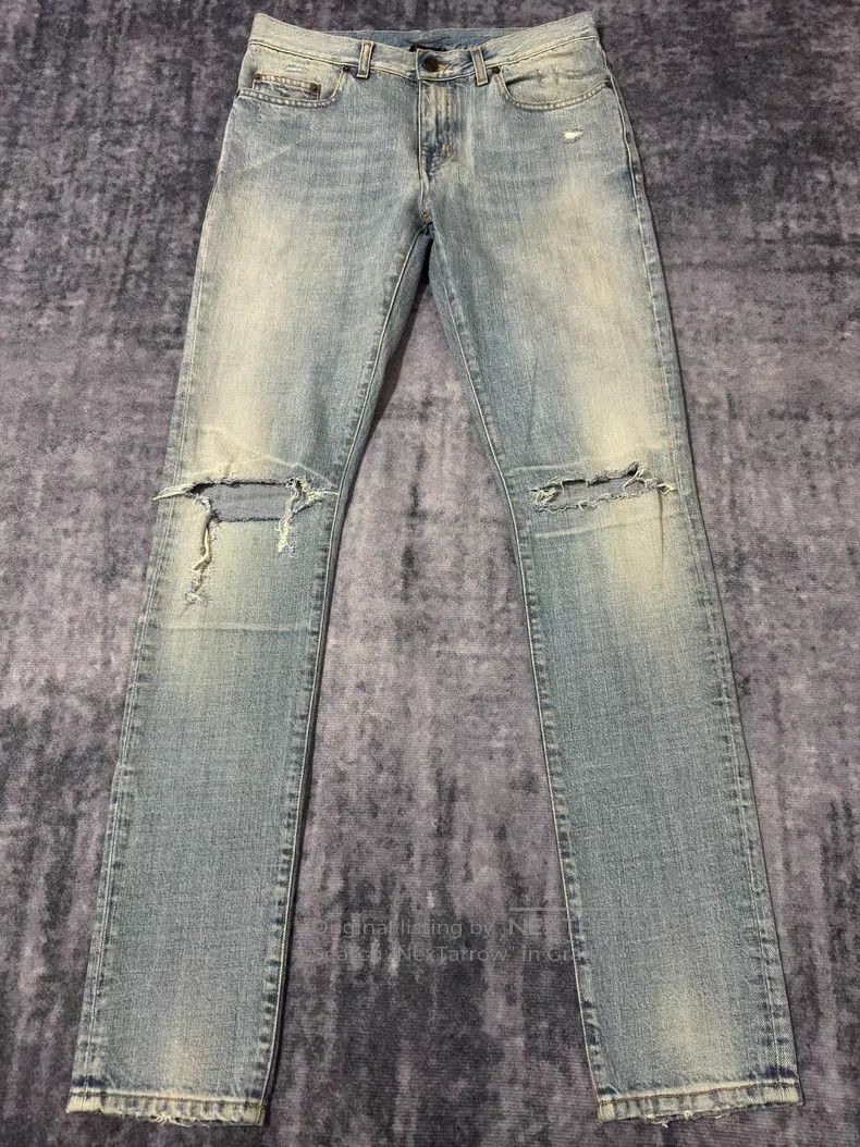 Saint Laurent Paris Saint Laurent Paris Light Blue Washed Distressed Ripped De Size US 30 / EU 46 - 1 Thumbnail